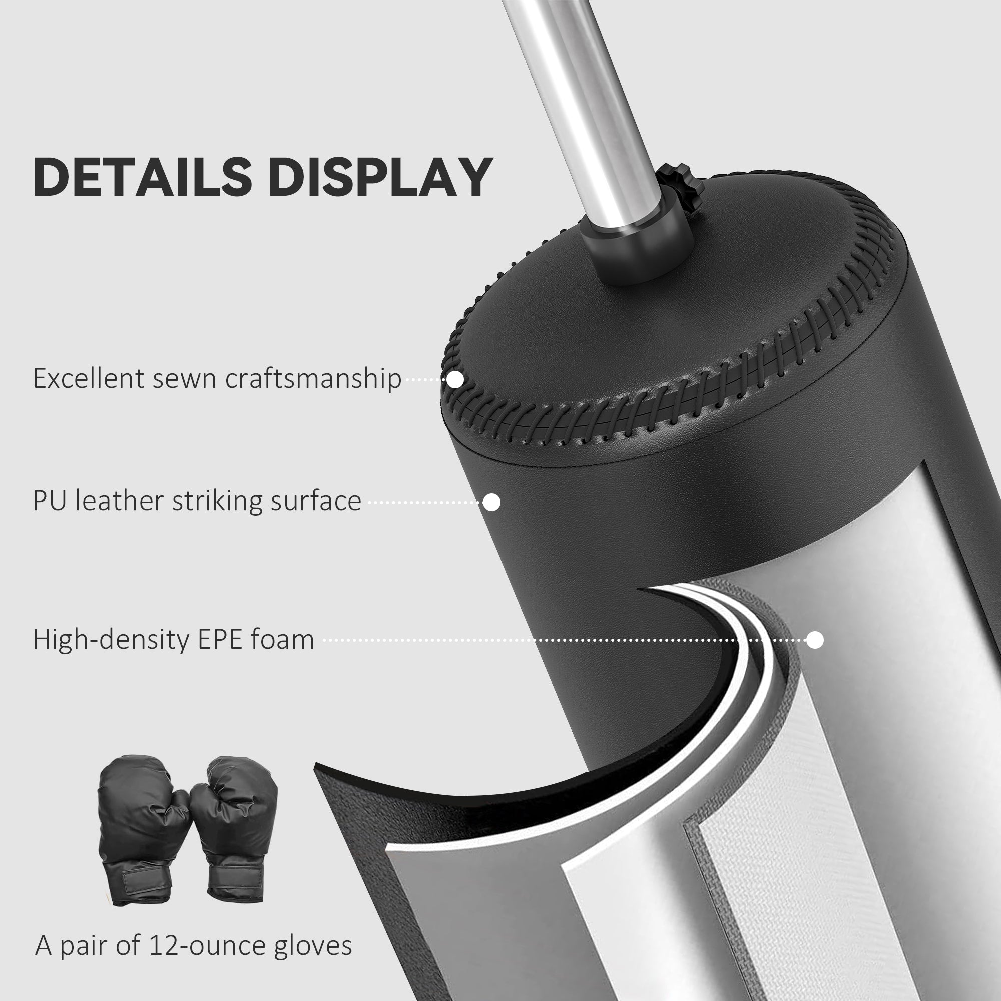 HOMCOM 155-205cm 3-IN-1 Freestanding Boxing Punching Bag Stand, Boxing Speed Trainer with Rotating Flexible Arm, Speed Ball, Fillable Base, Black