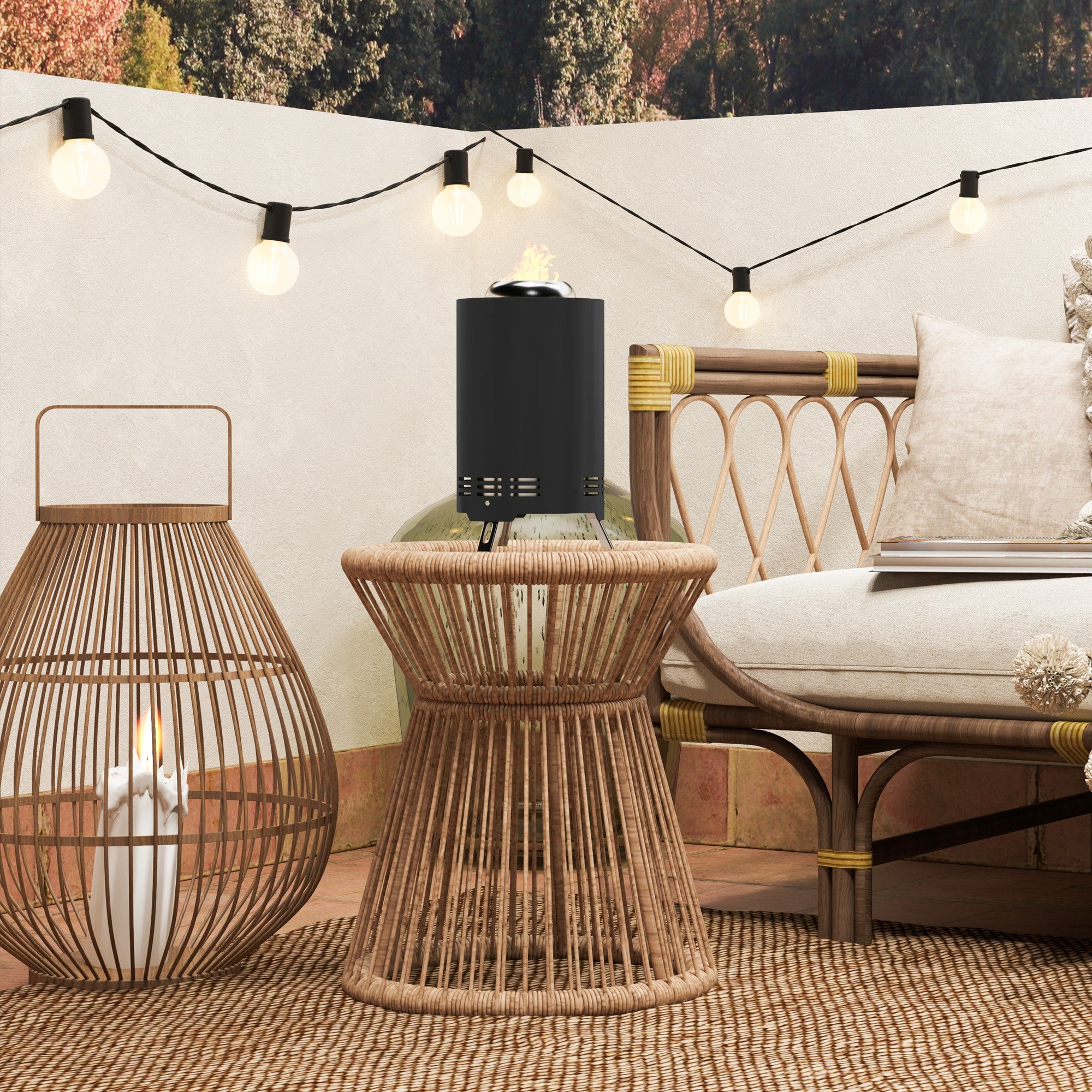 Outsunny Smokeless Fire Pit, 16 x 16 cm Stainless Steel Portable Wood Burning Firepit with Poker, Wood or Pellet Fuelled Tabletop Fire Pit for Garden Camping Bonfire Party, Black