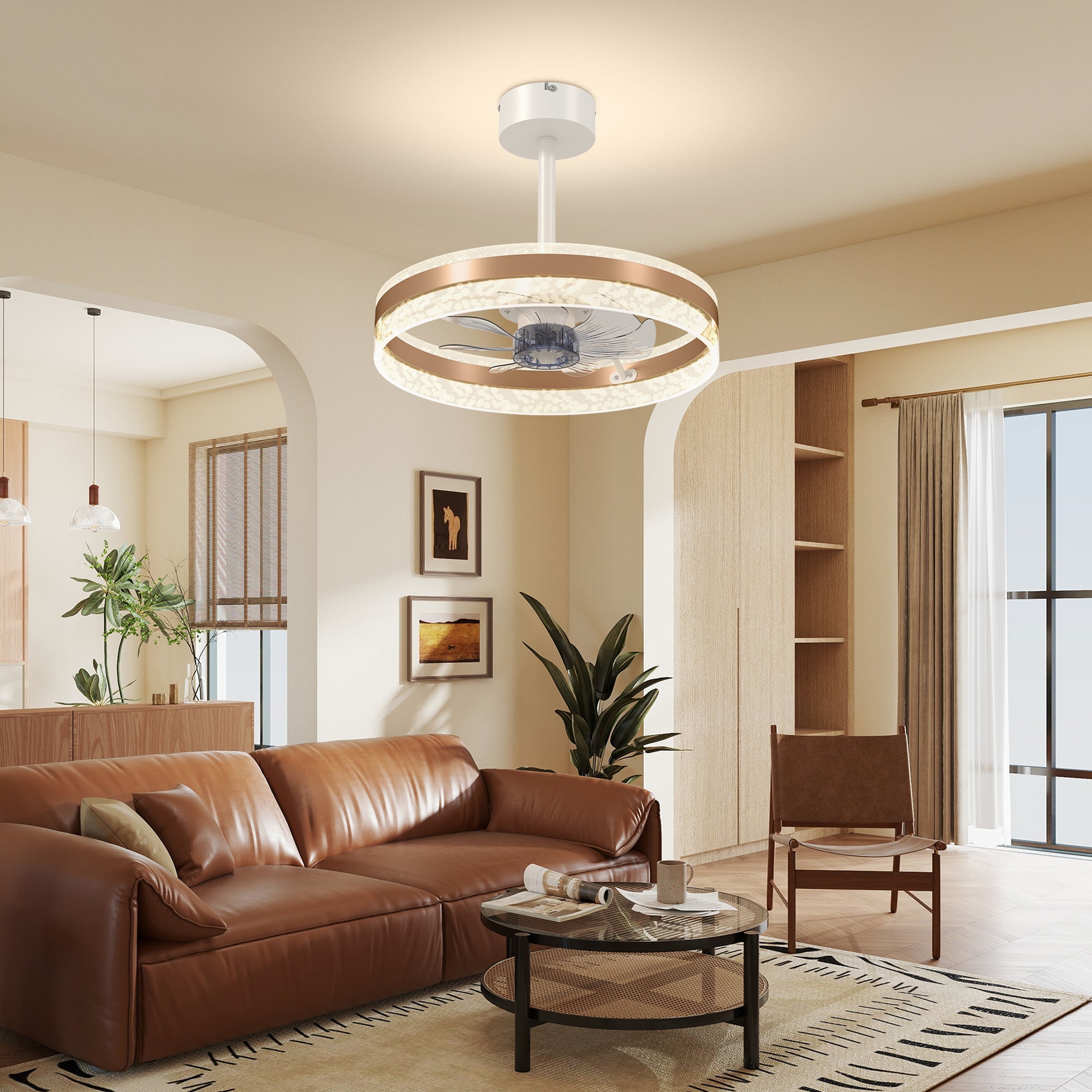 HOMCOM Ceiling Fan with LED Light and Remote - Gold Tone