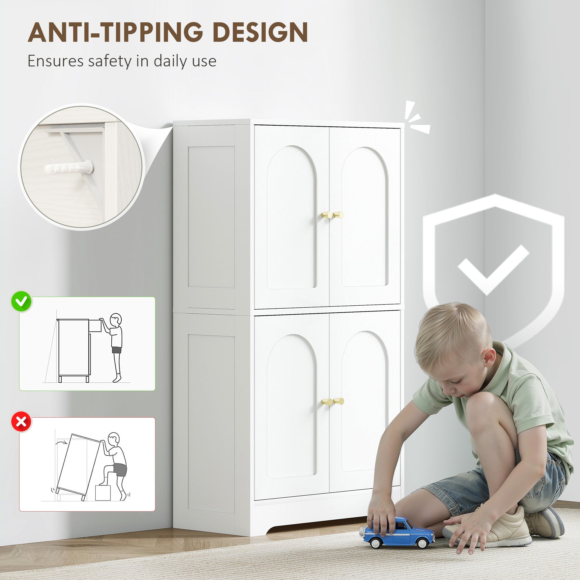 HOMCOM 4-Door Kitchen Storage Cabinet with Adjustable Shelves - White