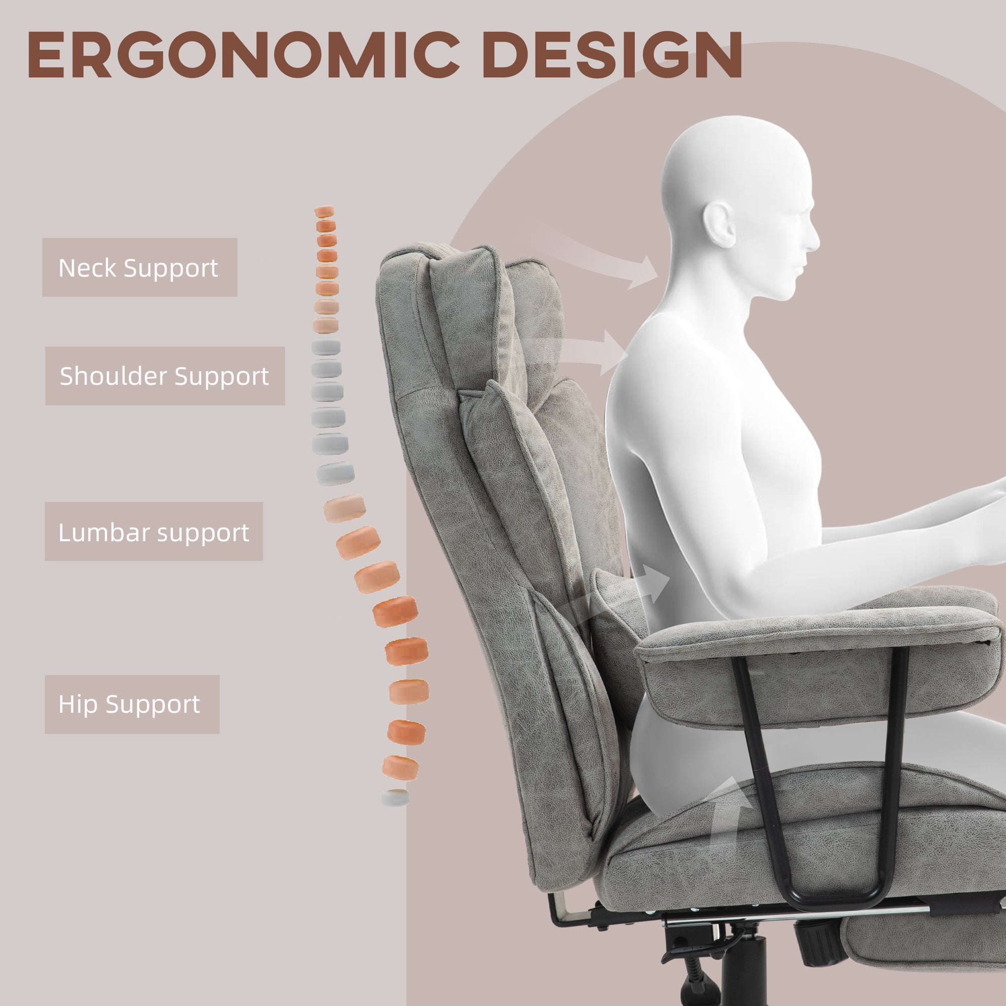 HOMCOM Executive Office Chair, Ergonomic Desk Chair with Foot Rest, Lumbar Support, Reclining Function and Wide Seat, Grey