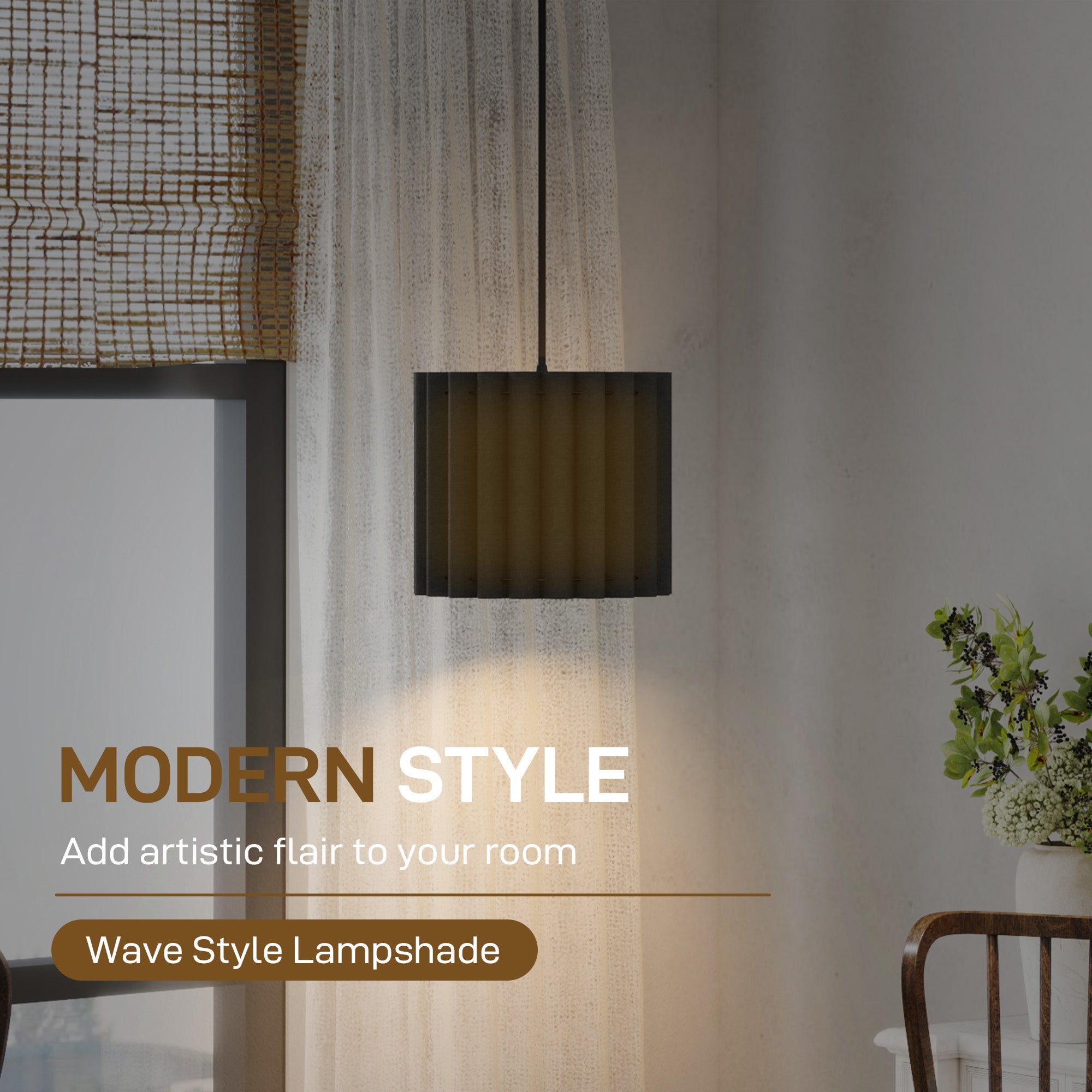 HOMCOM Linen Pendant Light, Modern Wave Ceiling Light Shade, E27 Lampshade for Living Room, Bedroom, Kitchen, Hallway, Black