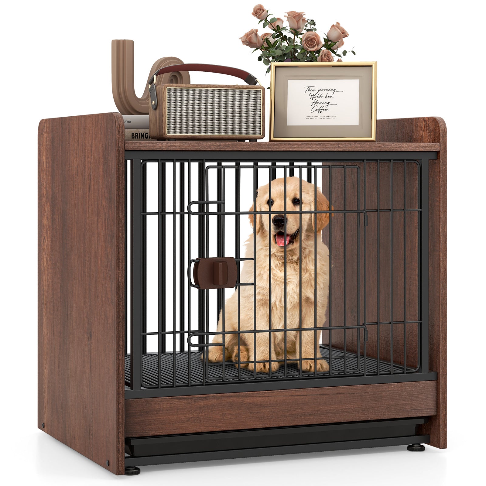 Indoor Dog Crate Furniture with Removable Tray and Lockable Door