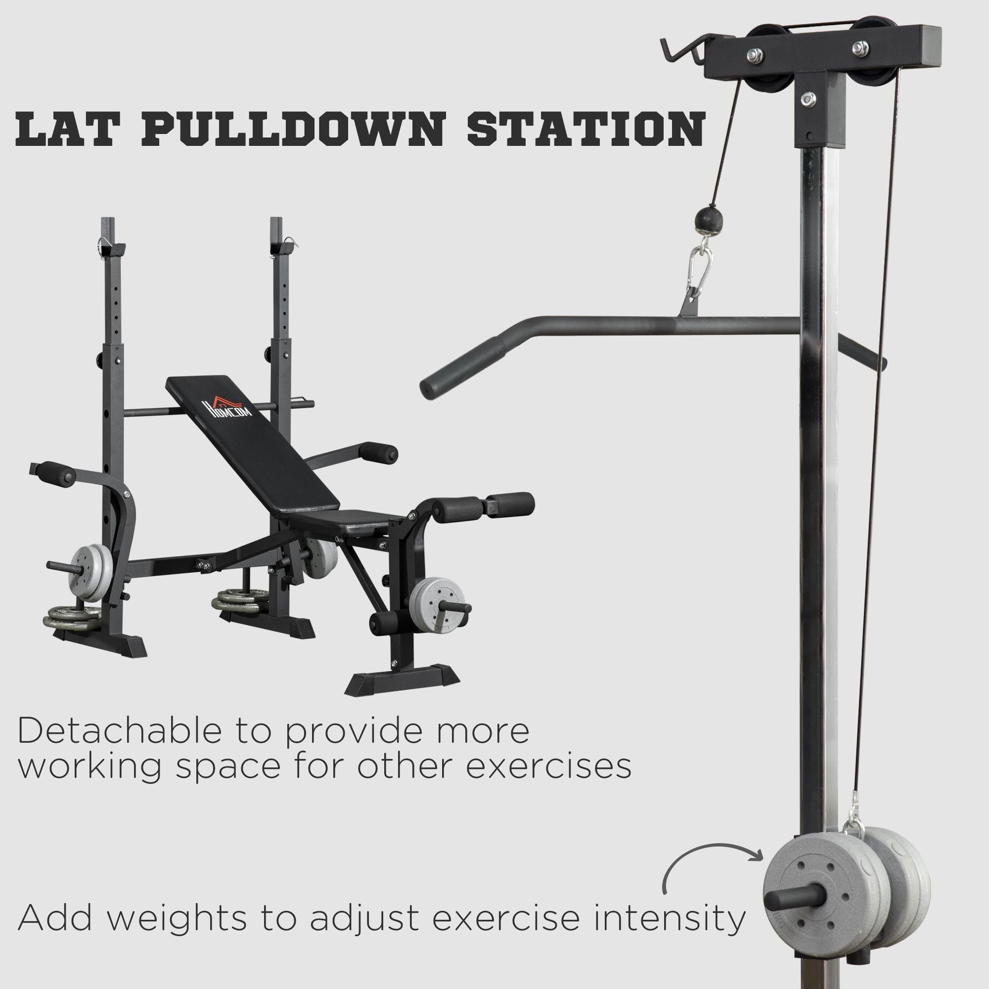 HOMCOM Adjustable Weight Bench with Pulley System, Incline Bench Press Set with Squat Rack, Leg Developer, Butterfly and Weight Storage, for Home Gym Full Body Workout