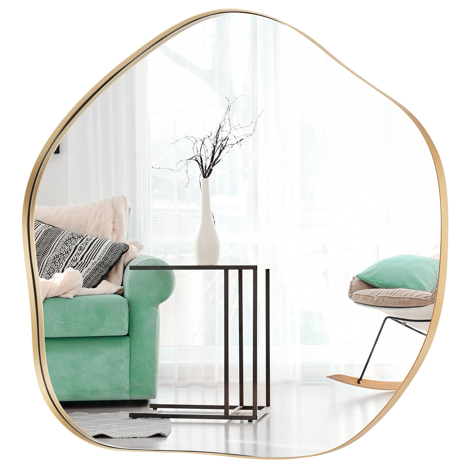 Irregular Wall Mirror Asymmetrical Mirror with Expansion Screws-Golden