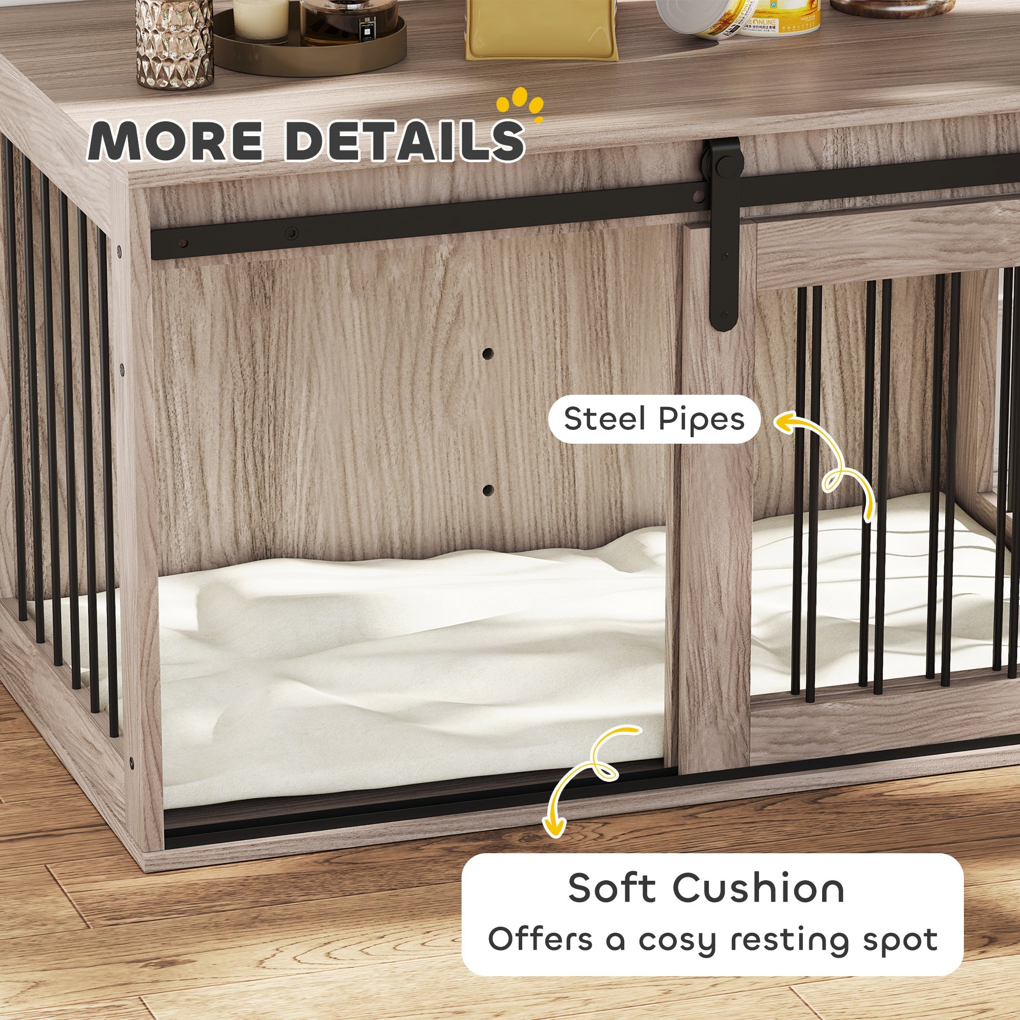 PawHut 98cm Dog Crate Furniture with Removable Cushion for Large Dogs - Brown