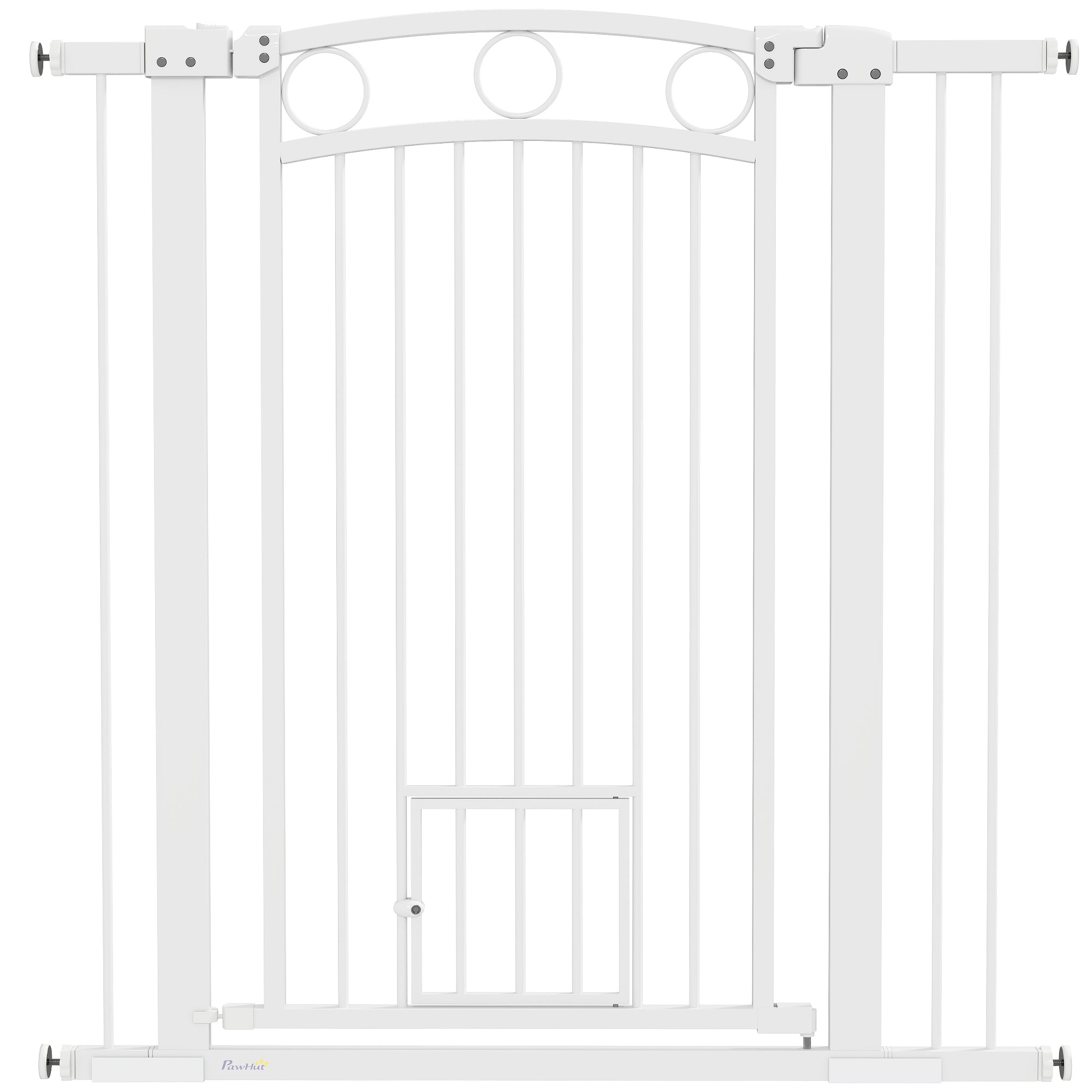 PawHut 106cm Tall Dog Gate with Cat Door, 7cm and 14cm Extensions, for Stairs, Doorways, 76-104cm Width