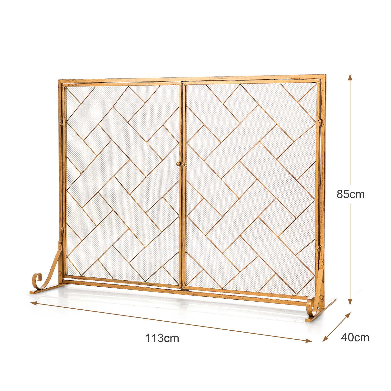 2-Panel Mesh Fireplace Screen with Double Magnetic Doors-Golden