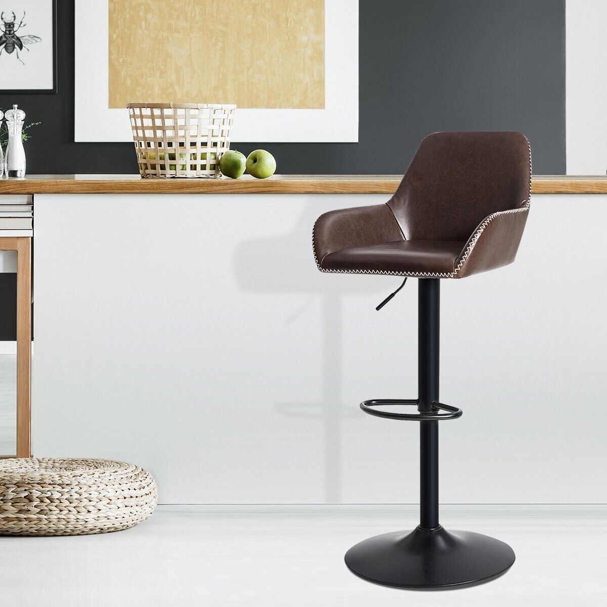 PU Leather 360¬∞ Swivel Adjustable Bar Stool with Armrest