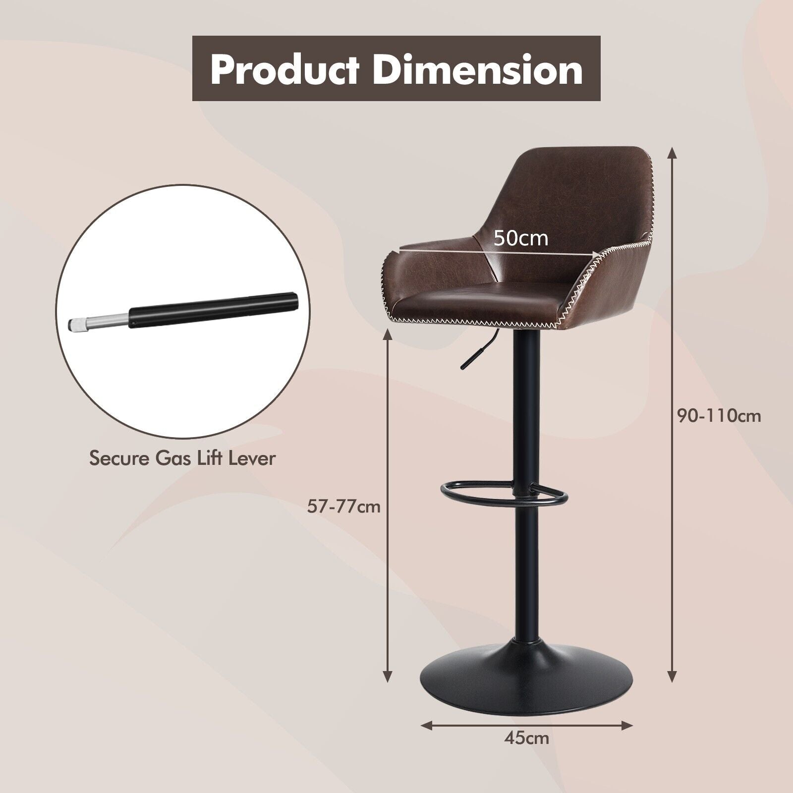 PU Leather 360¬∞ Swivel Adjustable Bar Stool with Armrest