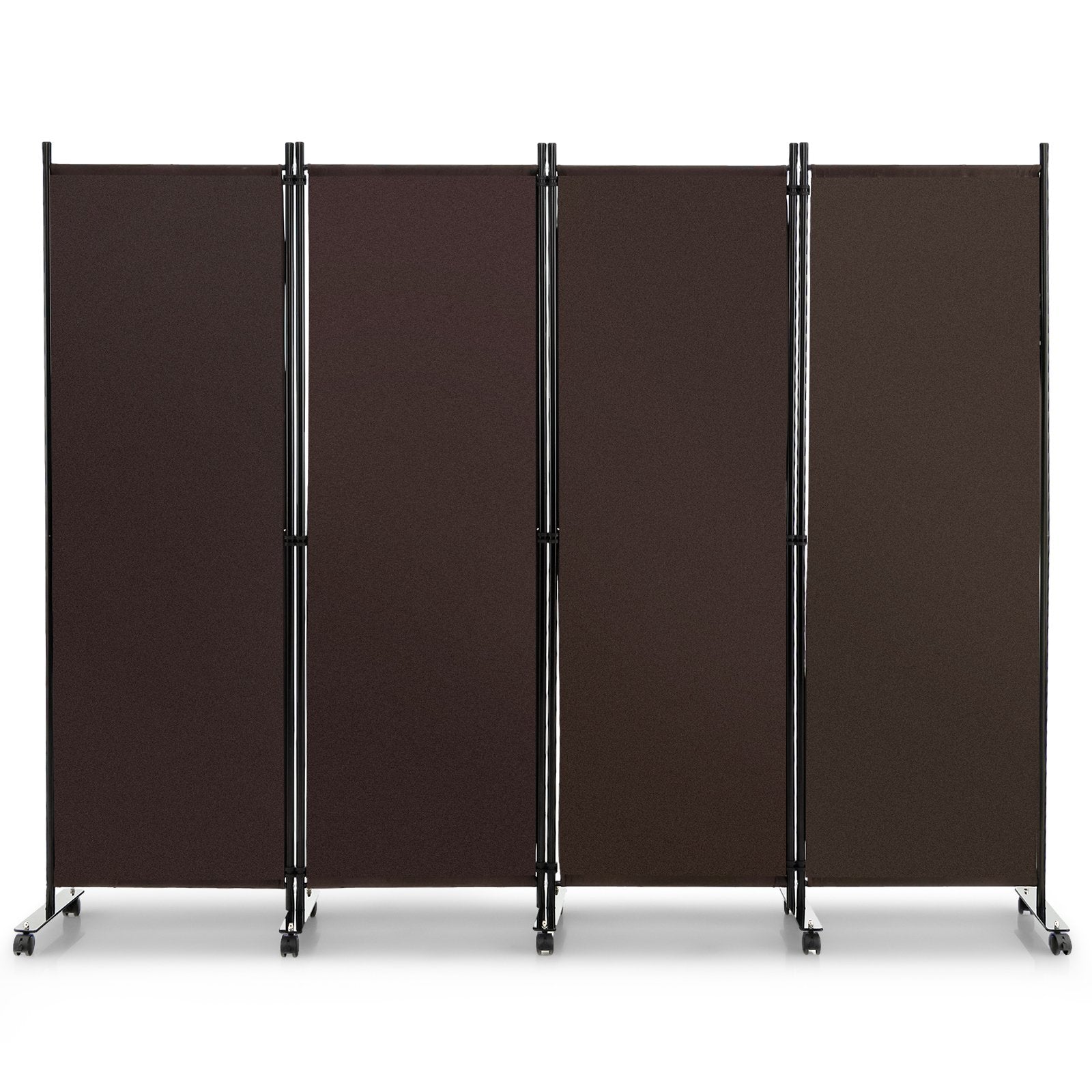 4-Panel Folding Room Divider with Wheels for Living Room Bedroom -Brown