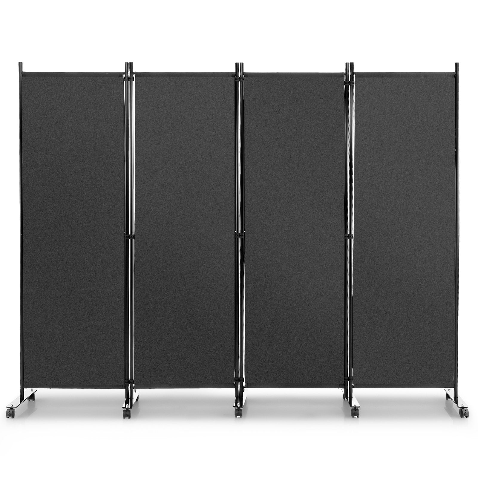 4-Panel Folding Room Divider with Wheels for Living Room Bedroom-Grey