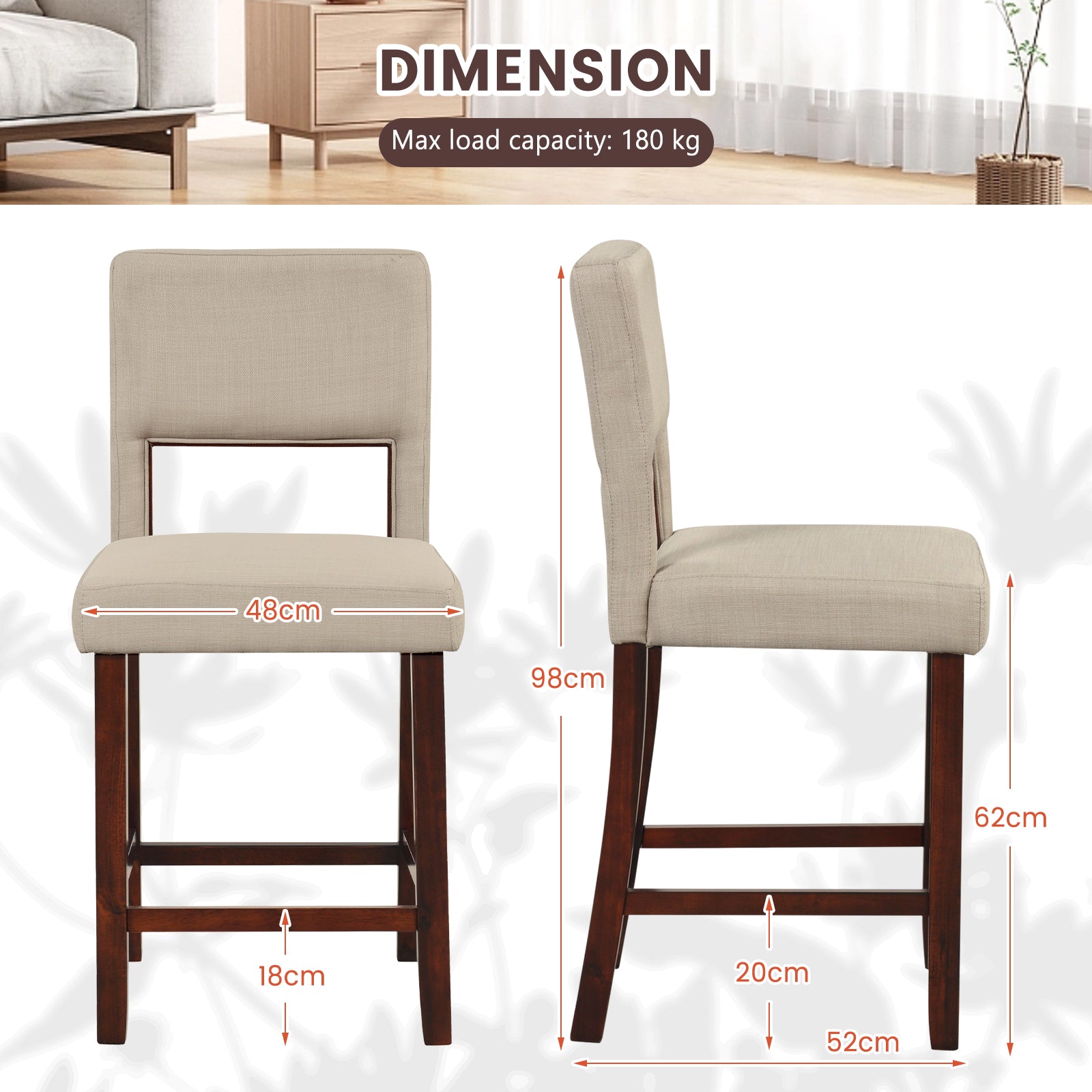 2-Piece Bar Chair Set-Beige