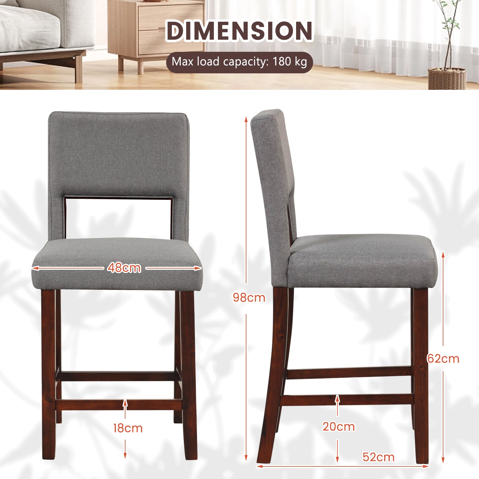 2-Piece Bar Chair Set-Grey