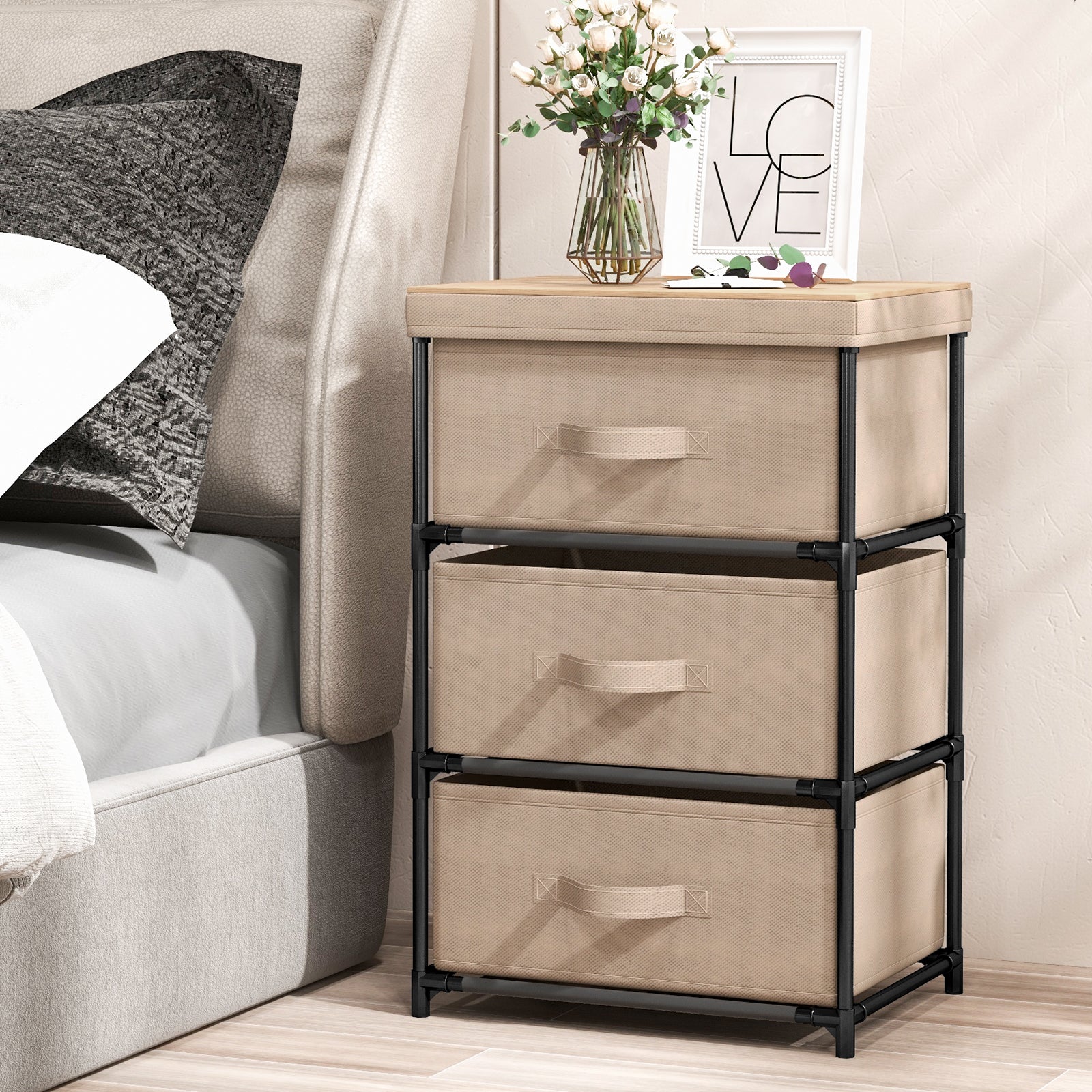 Fabric Storage Organizer Tower Unit with Removable Lid-Coffee