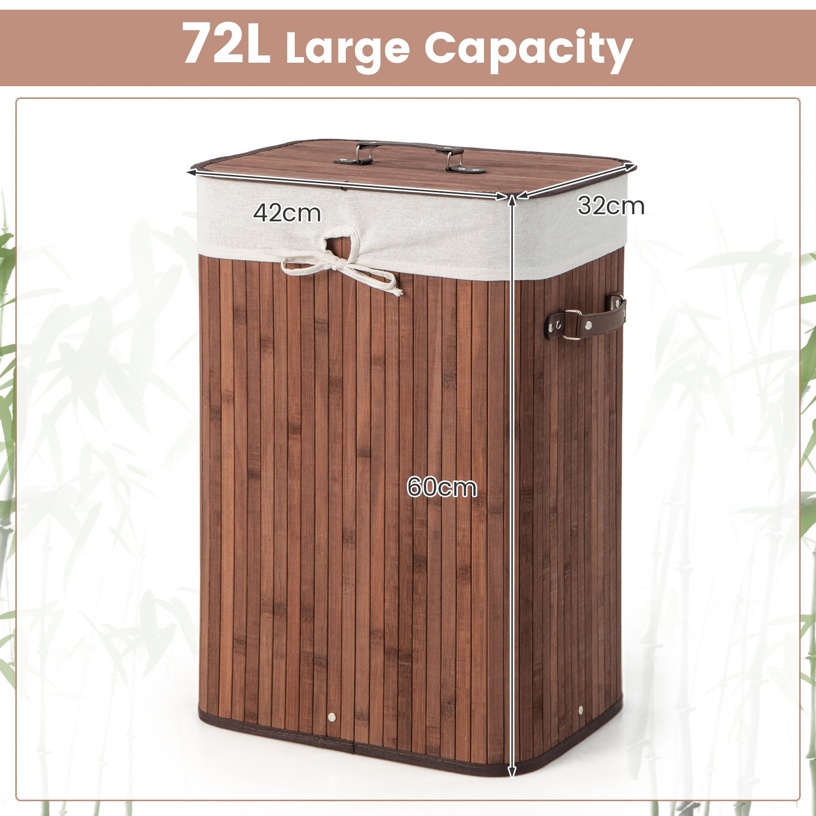Laundry Hamper with Lid and Handles-Rustic Brown