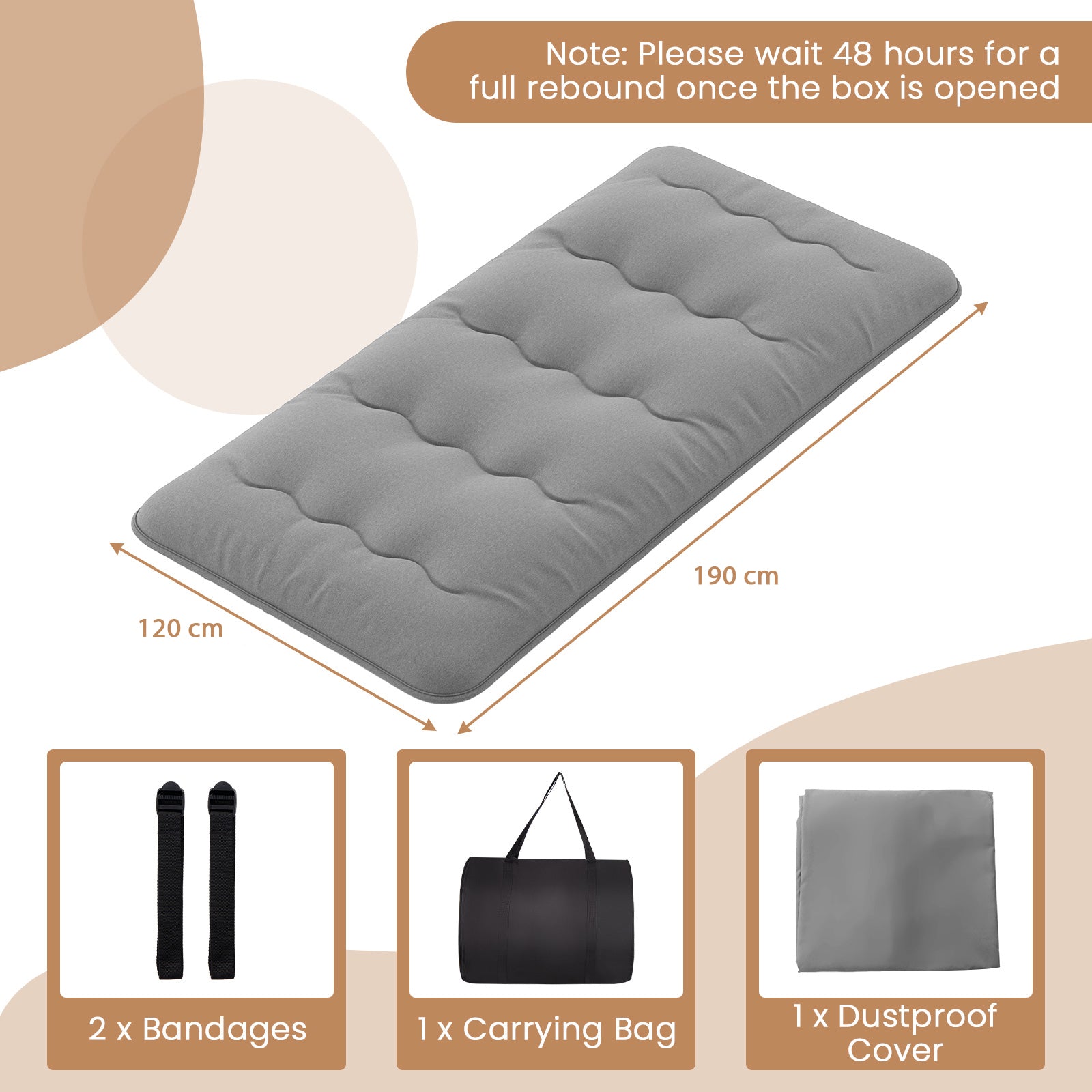 Japanese Floor Mattress with Washable Cover and Carry Bag-Grey-Compact Double