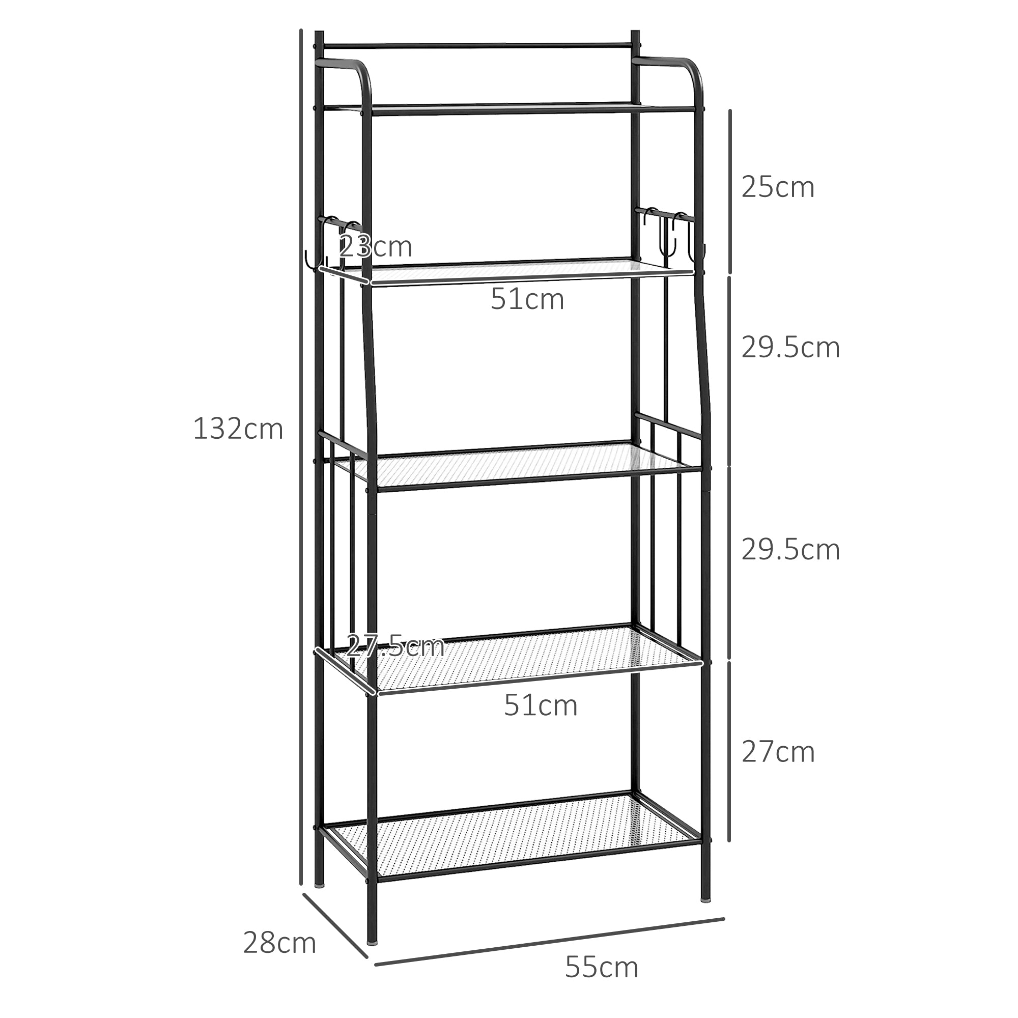 HOMCOM Five-Tier Steel Frame Kitchen Shelving Unit - Black