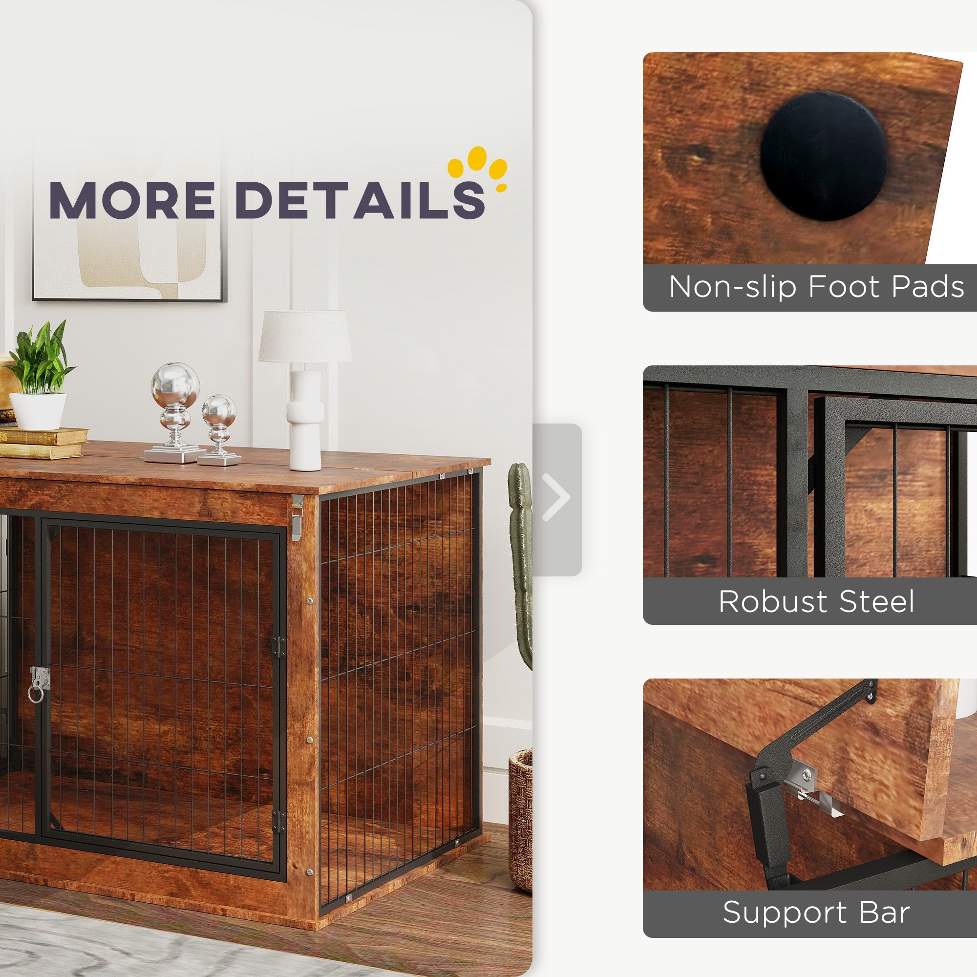 PawHut Dog Crate Furniture with Openable Top, Two Doors, for Extra Large Dogs, Rustic Brown