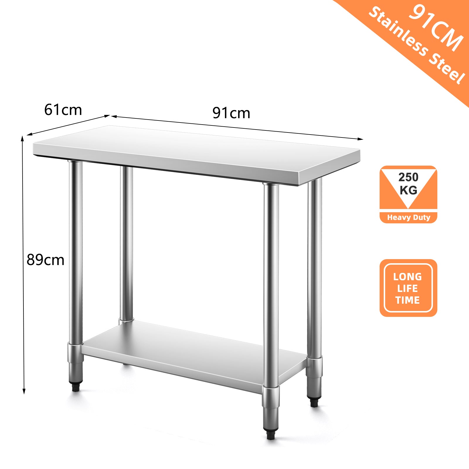 Kitchen Table with Height Adjustable Shelf and Adjustable Feet-61 x 91 cm