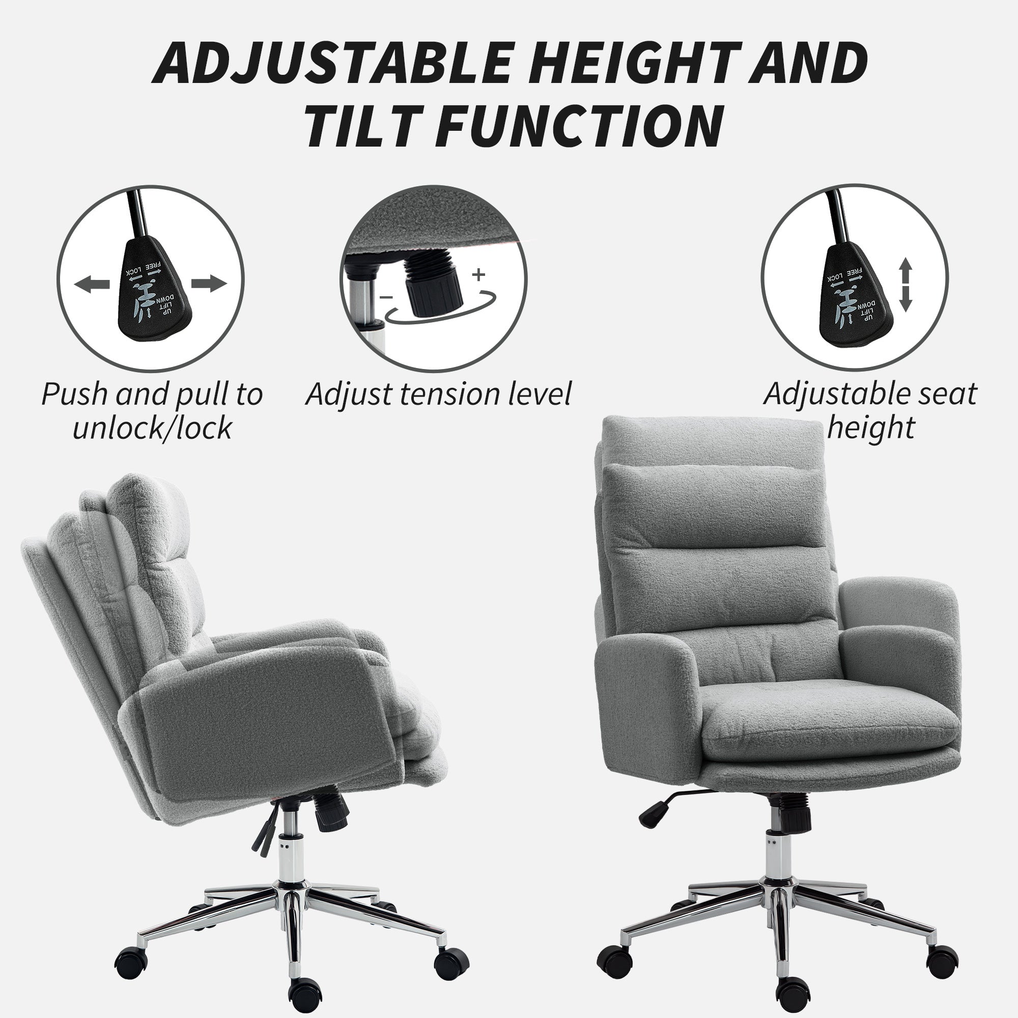 HOMCOM 91-99cm Sherpa Fleece Office Chair - Grey