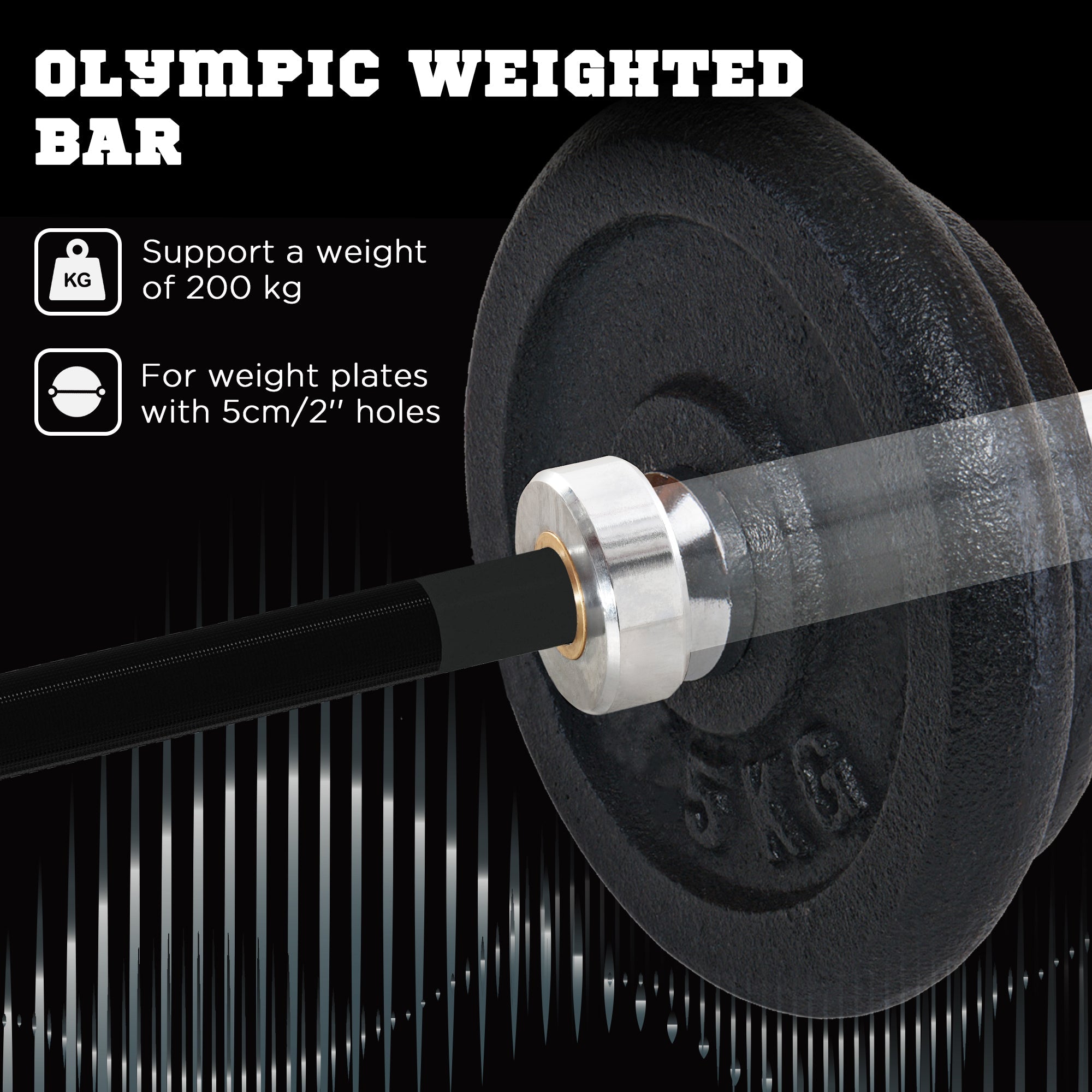 SPORTNOW 210cm Olympic Barbell Bar for 5cm Weight Plates, with Spring Clips, 19kg