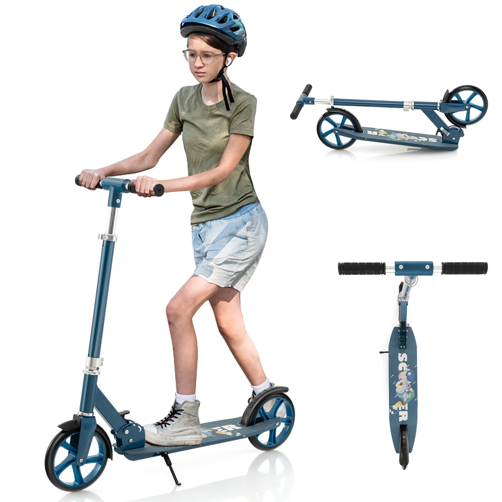 Kick Scooter with adjustable heights for Teens and Adults -Blue