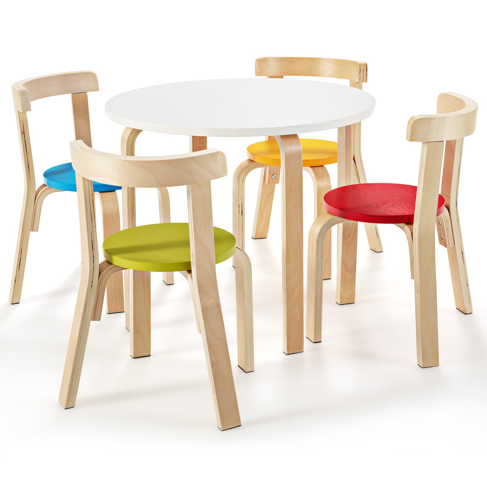 5 Pieces Kids Bentwood Curved Back Table and Chair Set-Multicolor