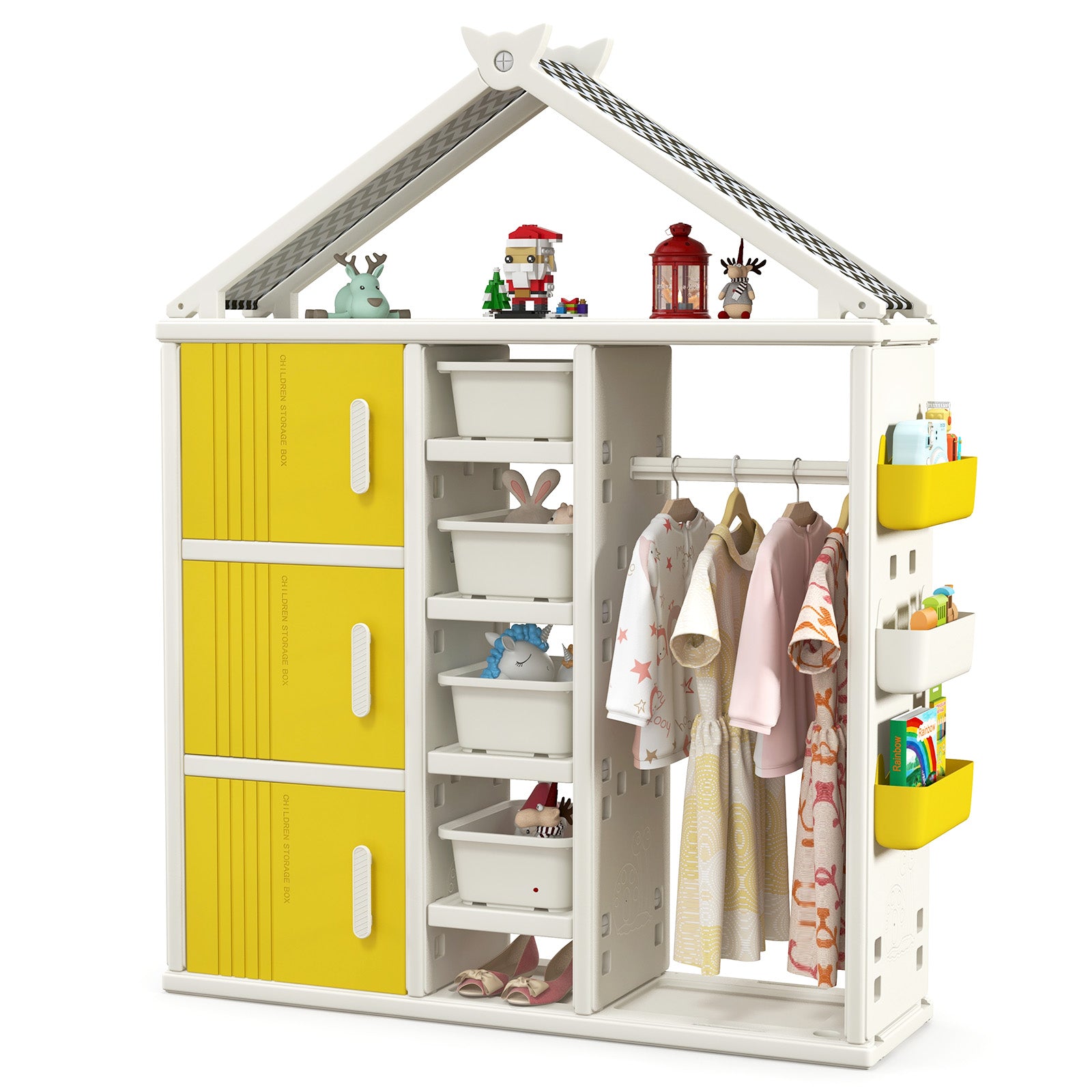 Kids Costume Storage Closet with Storage Bin-Yellow
