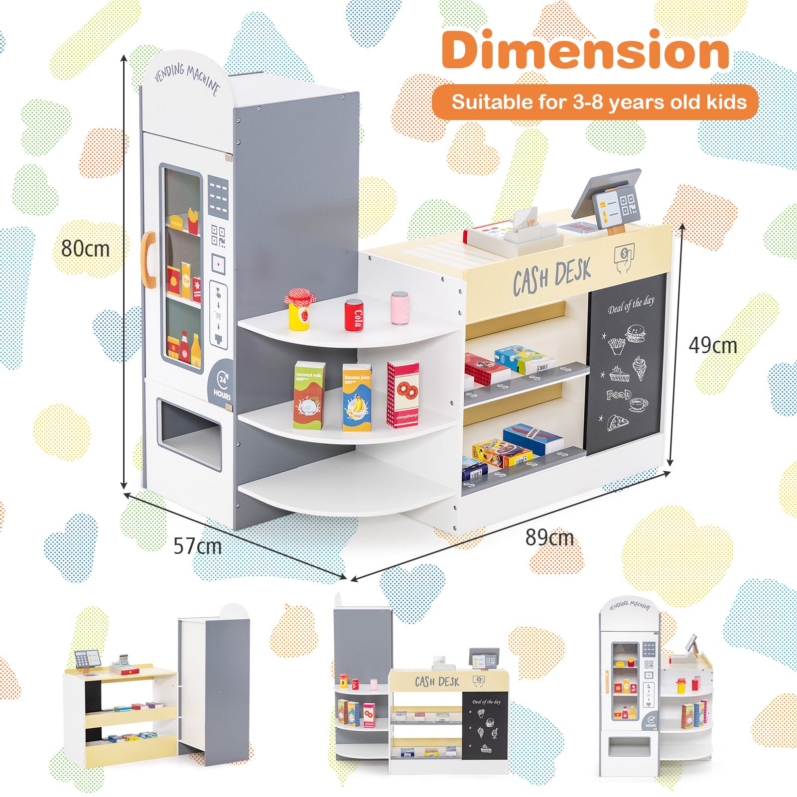 Kids Grocery Store Playset with Cash Register and Writable Chalkboard-White