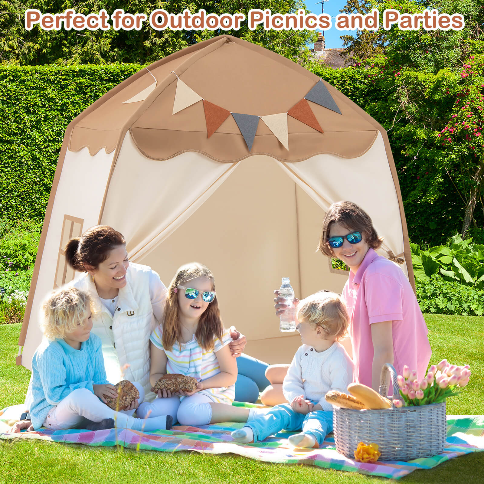 Kids Play Tent Bed Tent Extra Large with Lights for 3-12 Years Old-Coffee
