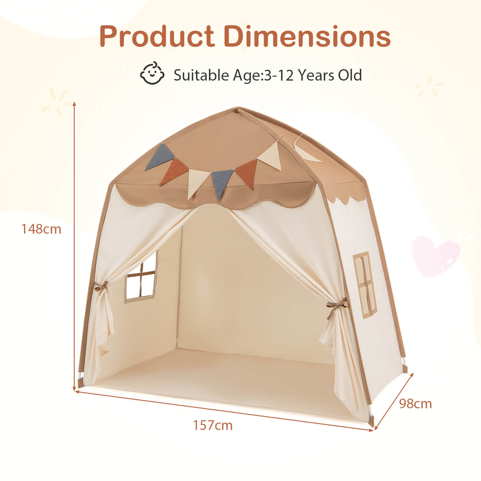 Kids Play Tent Bed Tent Extra Large with Lights for 3-12 Years Old-Coffee