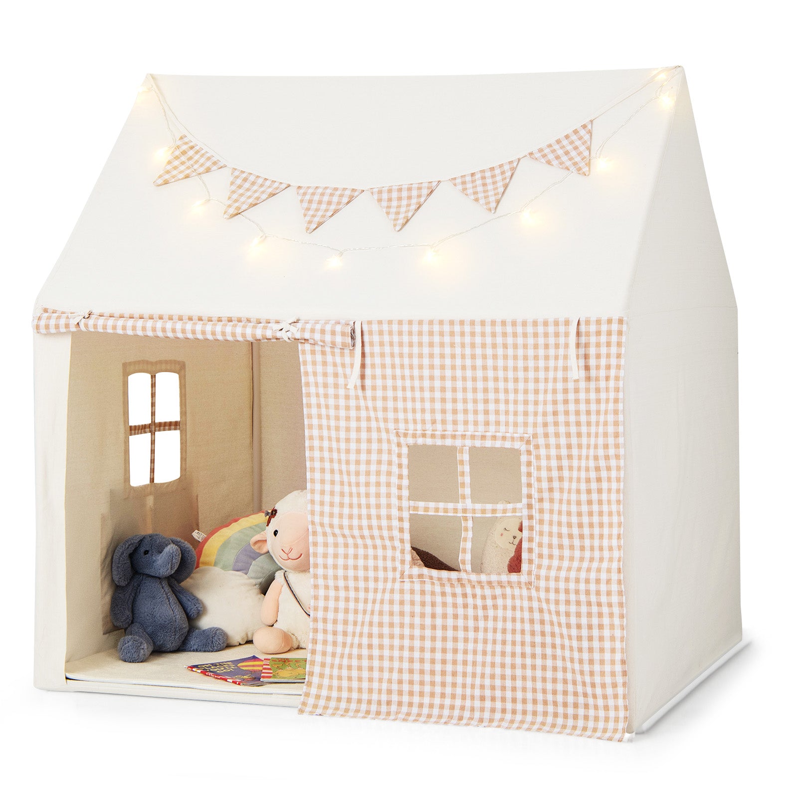 Kids Play Tent with Padded Mat for Children Aged 3-8 Years Old-Beige