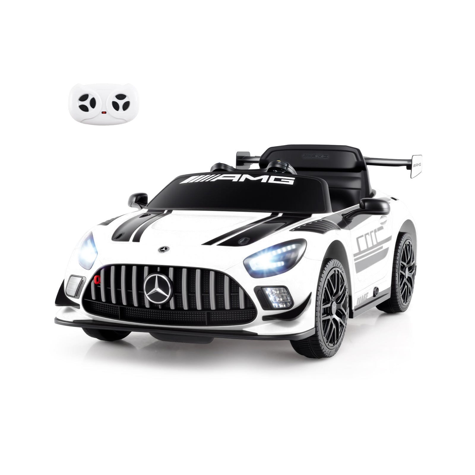 12V Kids Powered Ride on Car Benz GT3 with Spoiler and Remote Control-White