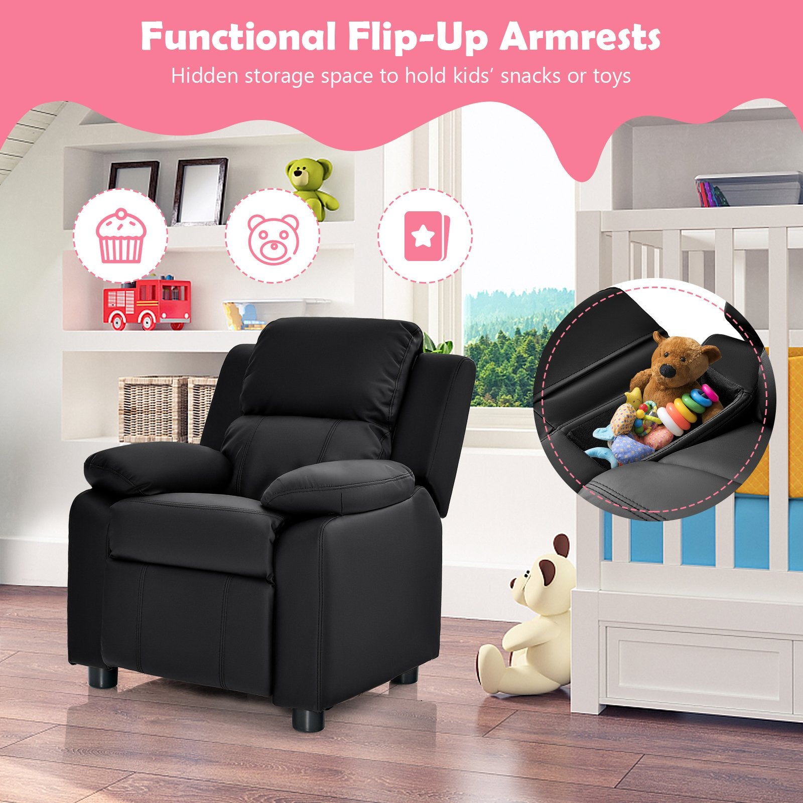 Kids Recliner Chair with Adjustable Backrest and Footrest-Black