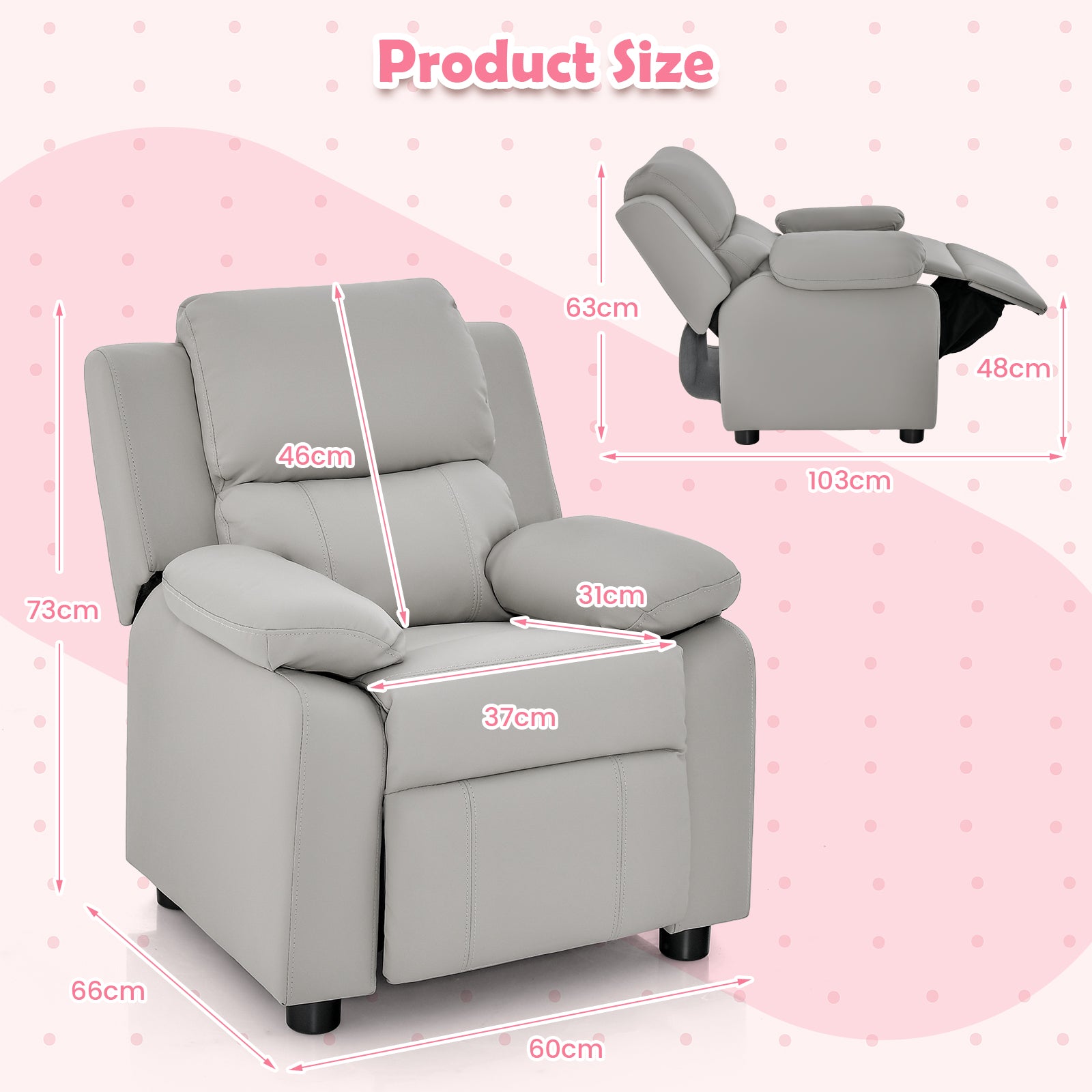 Kids Recliner Chair with Adjustable Backrest and Footrest-Light Grey