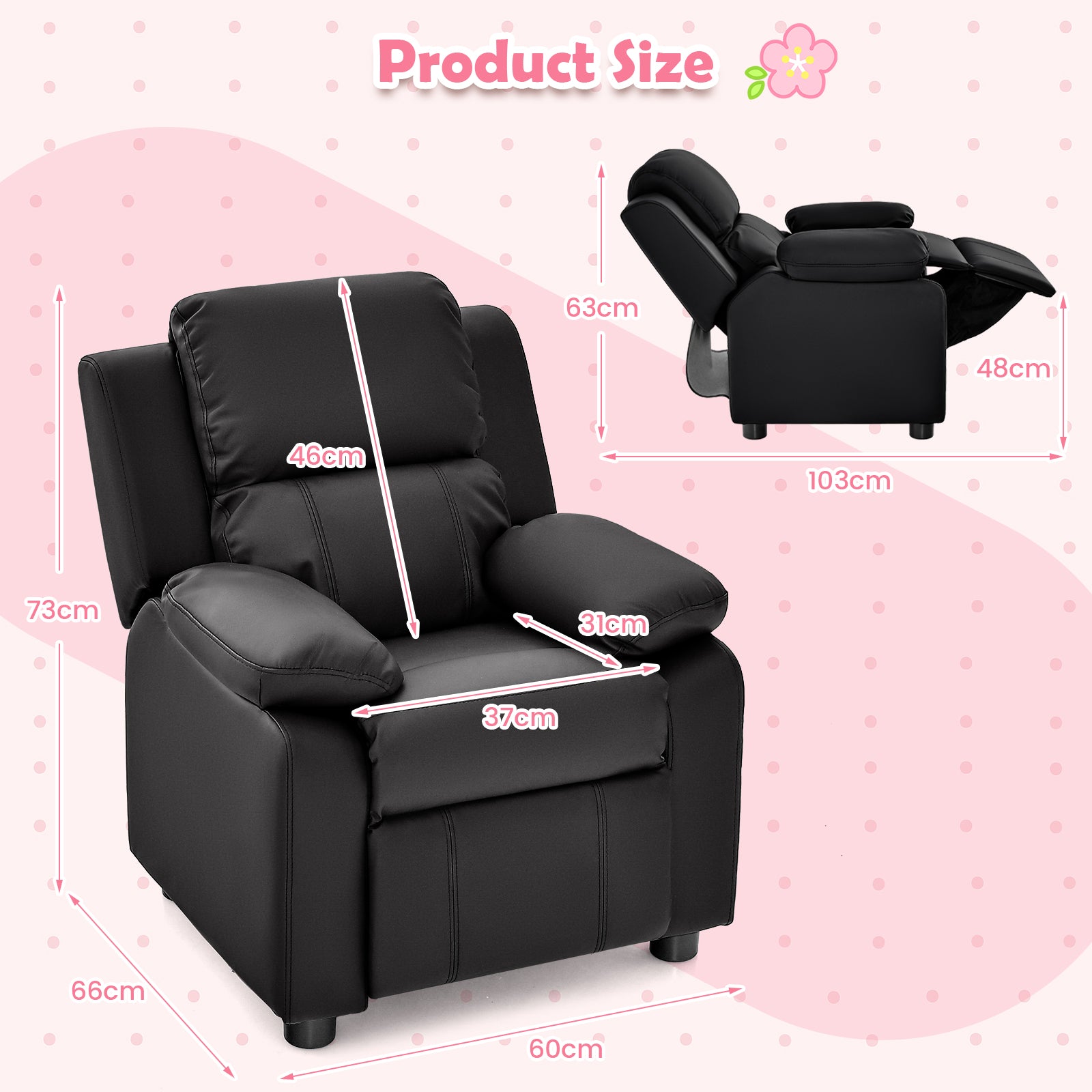 Kids Recliner Chair with Adjustable Backrest and Footrest-Black