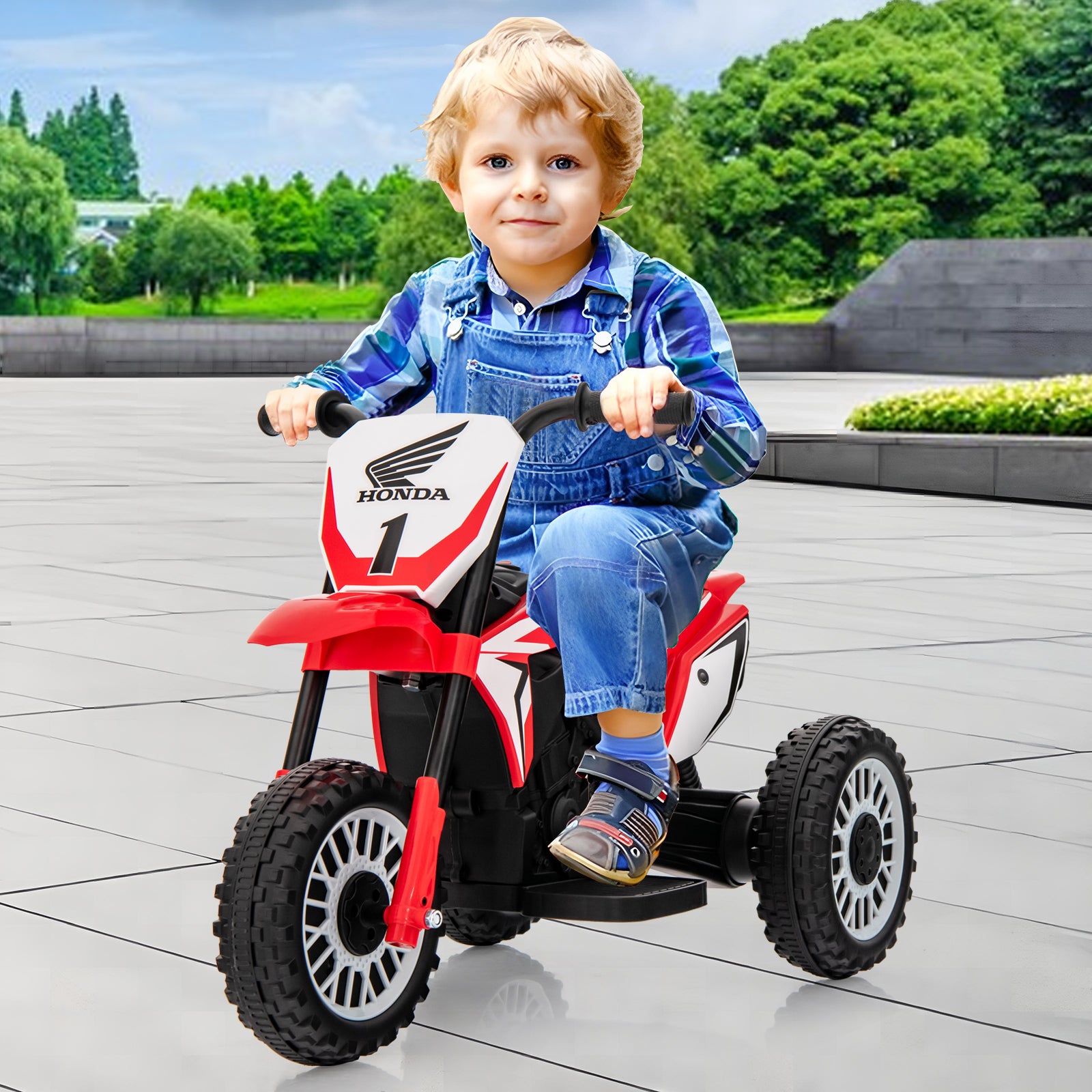 Honda Licensed Kids Ride On Motorbike with Horn Anti-slip Handlebars-Red