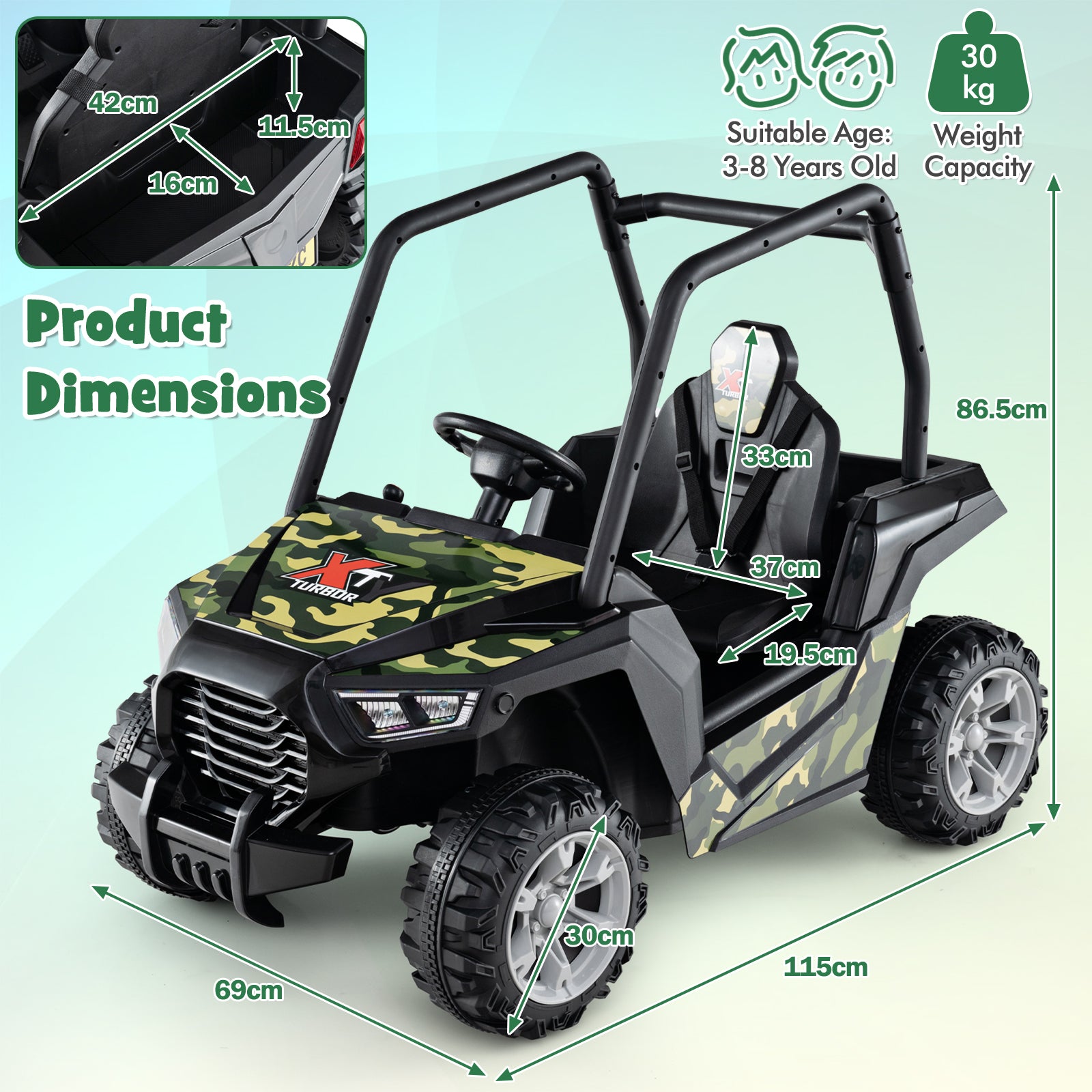 24V Kids Ride-on Car with 3 Adjustable Speeds-Camouflage