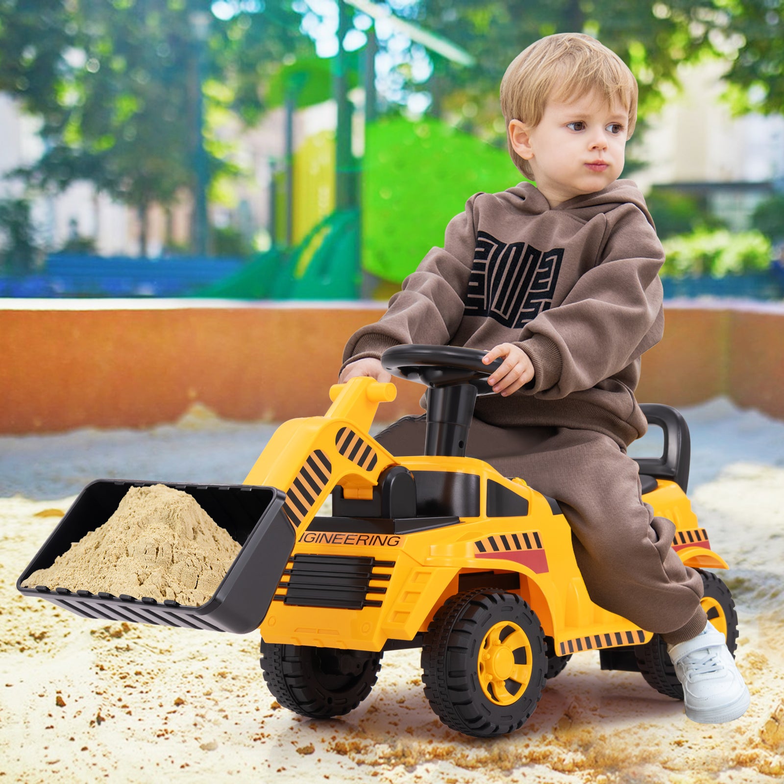 Kids Ride on Excavator Bulldozer with Adjustable Front Bucket-Yellow