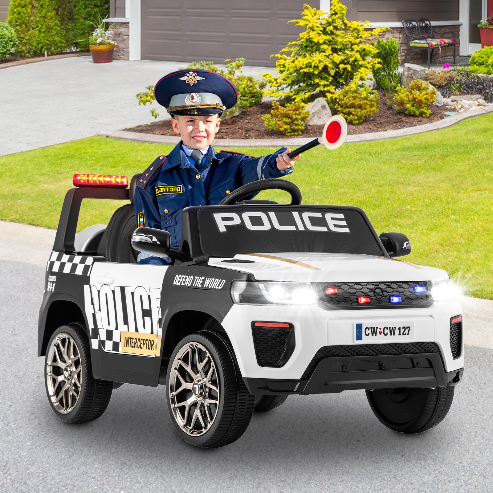 12V Kid Ride on Police Car with Remote Control for Children-White