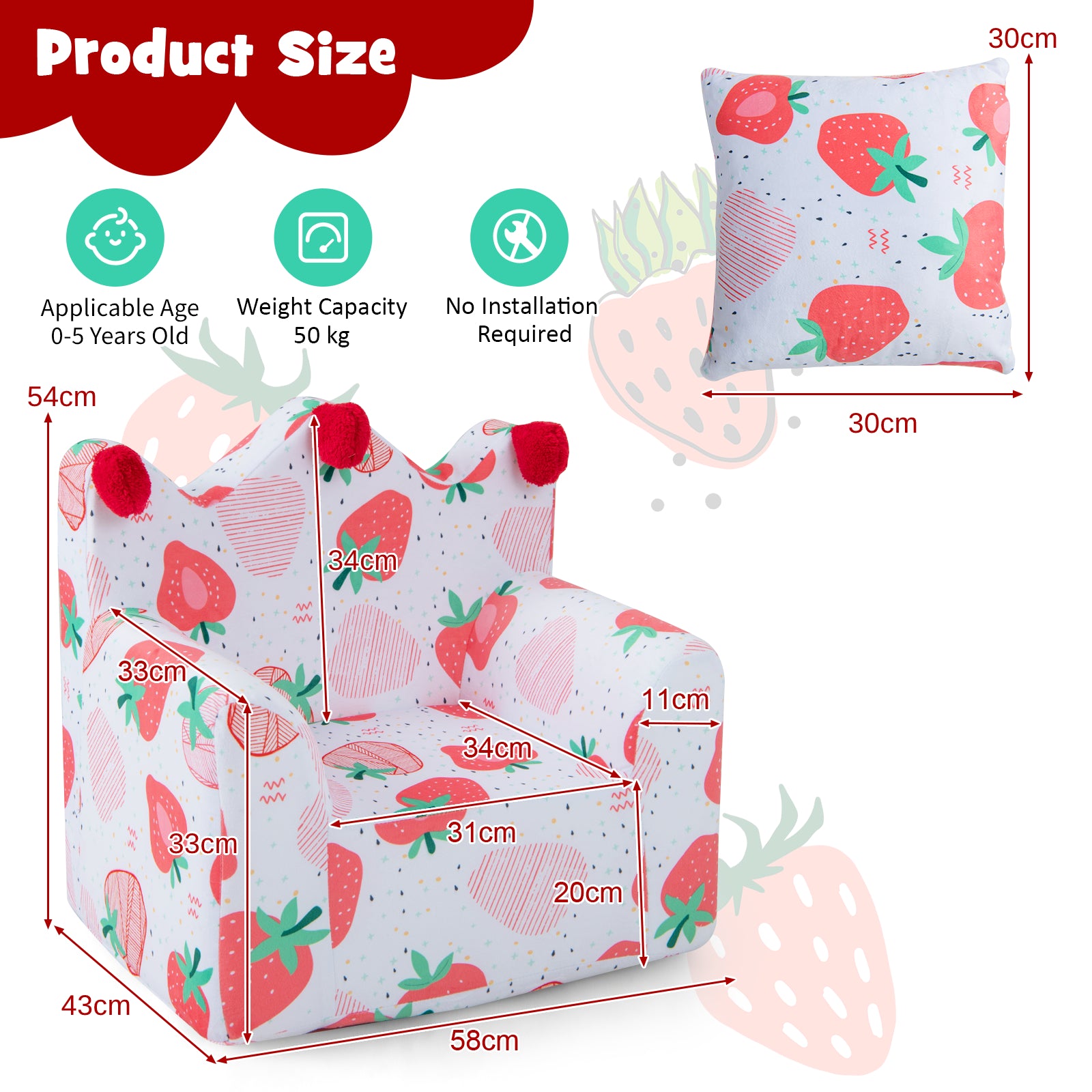 Kids Sofa Chair Foam Filled Armchair with Extra Padded Pillow-Pink