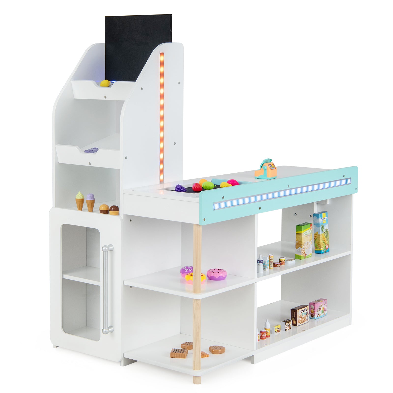 Kids Supermarket Shopping Set with Shopping Cart and Cash Register-White