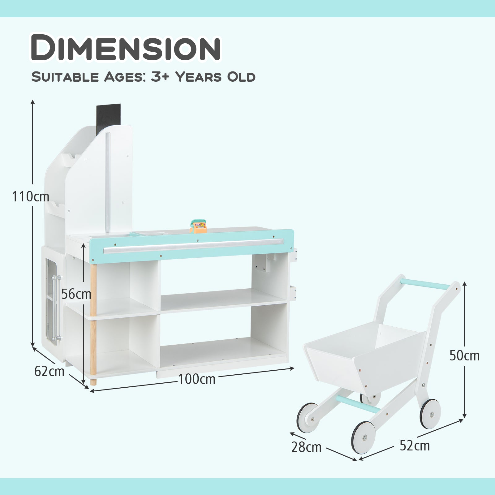 Kids Supermarket Shopping Set with Shopping Cart and Cash Register-White