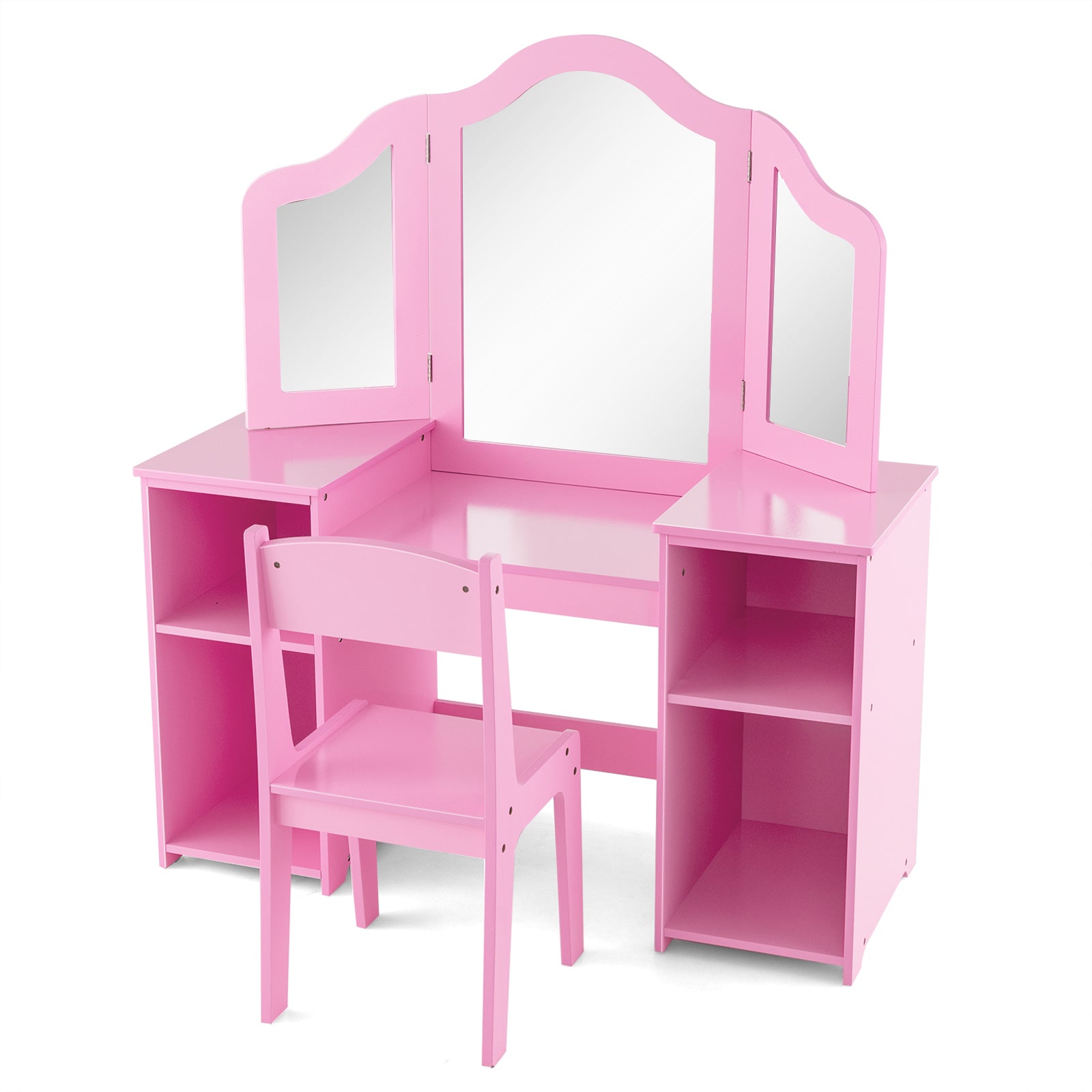 Kids Vanity Set with Tri-Folding Detachable Mirror-Pink