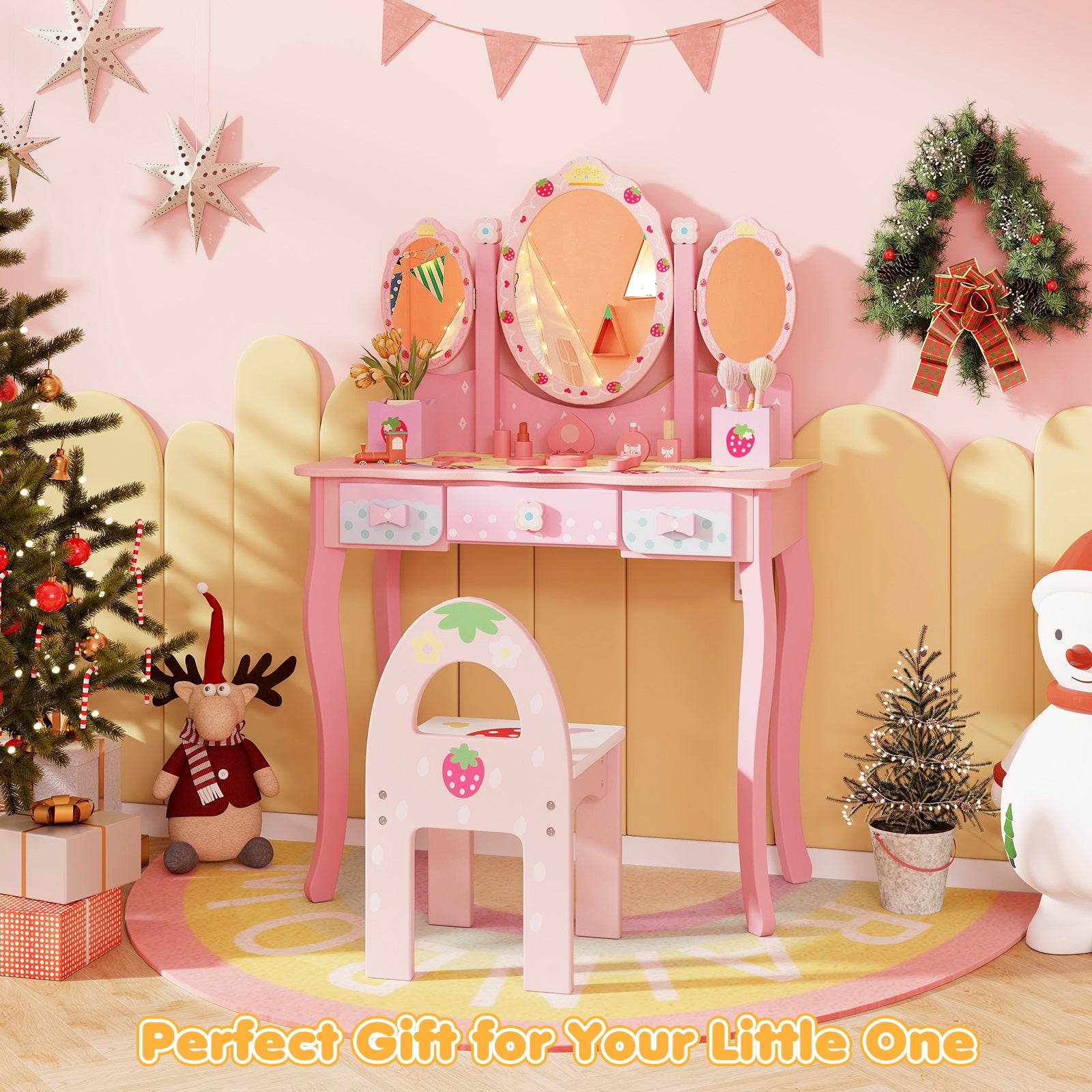 2-in-1 Kids Vanity Table and Chair Set-Pink