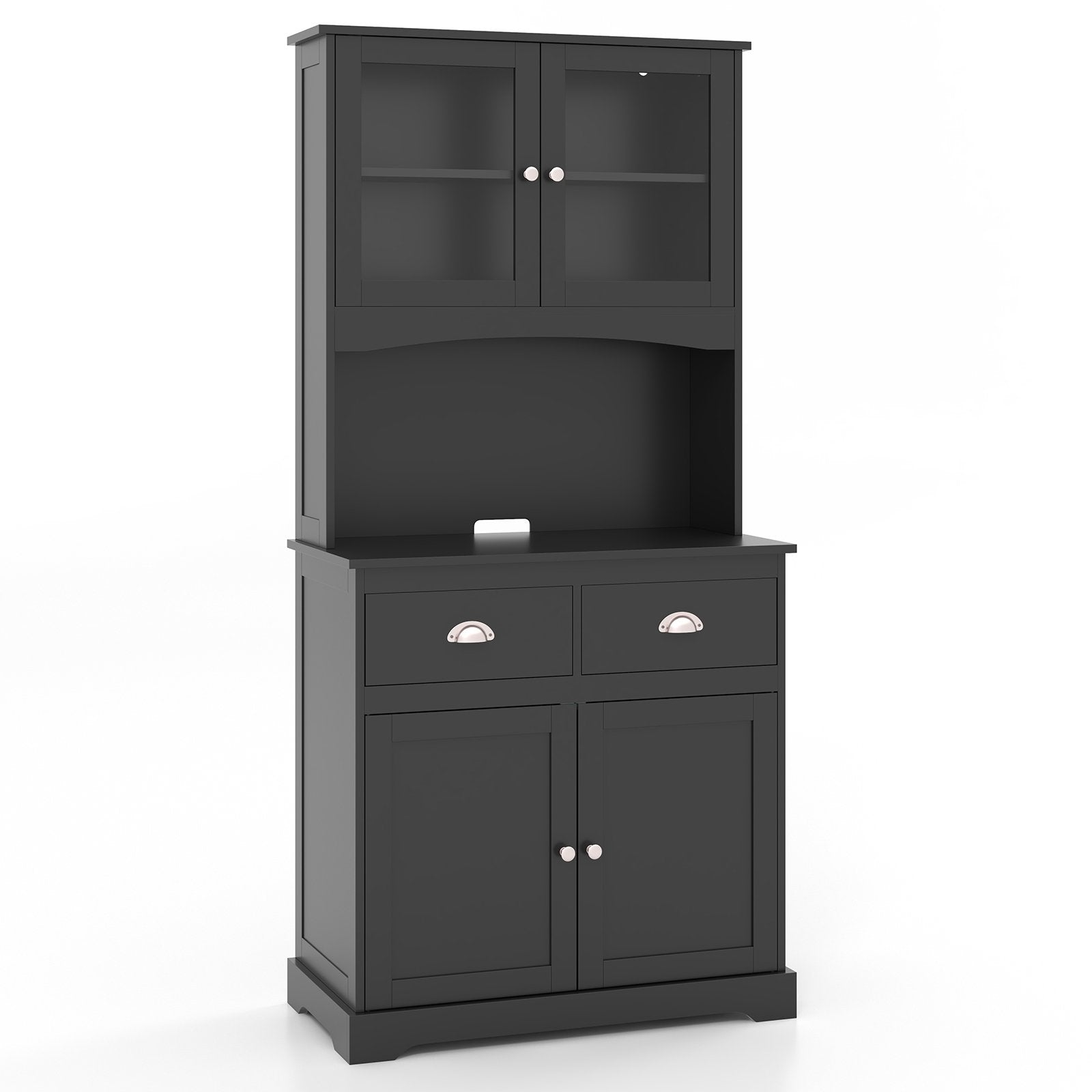 Kitchen Buffet Sideboard with Hutch 4 Doors Cupboard with Adjustable Shelves-Black