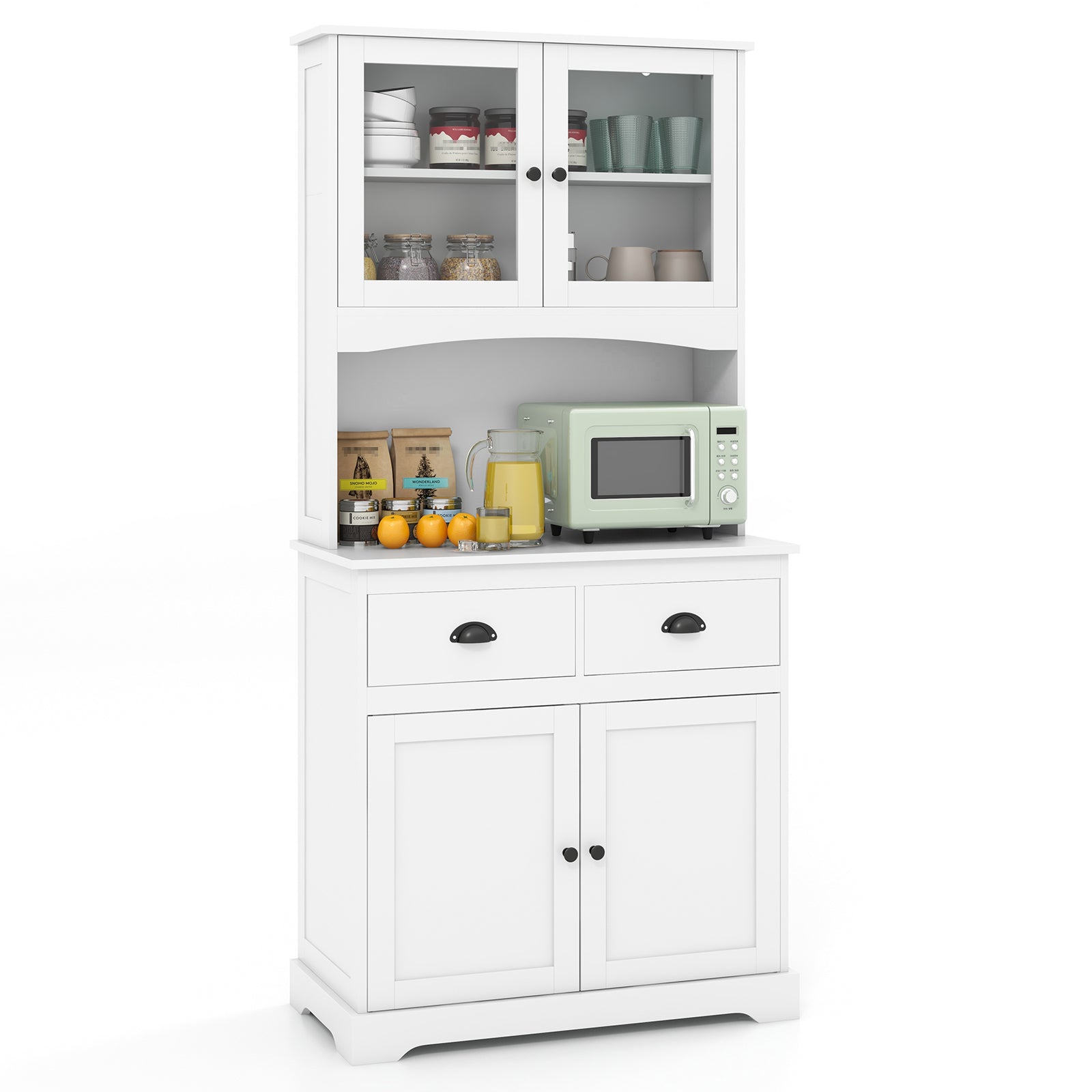 Kitchen Buffet Sideboard with Hutch 4 Doors Cupboard with Adjustable Shelves-White