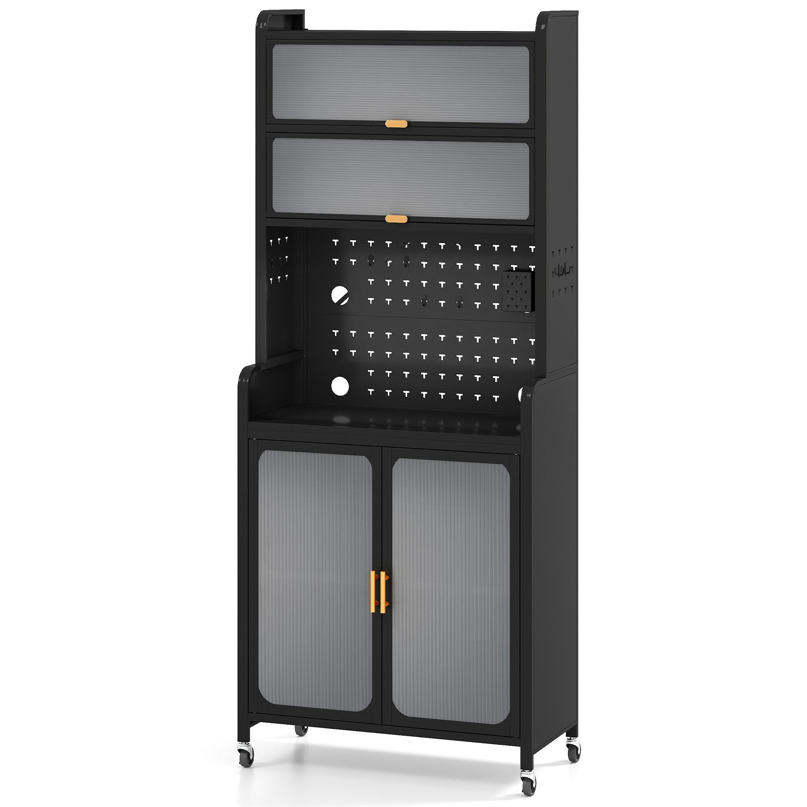 Kitchen Pantry Storage Cabinet with Large Countertop-Black