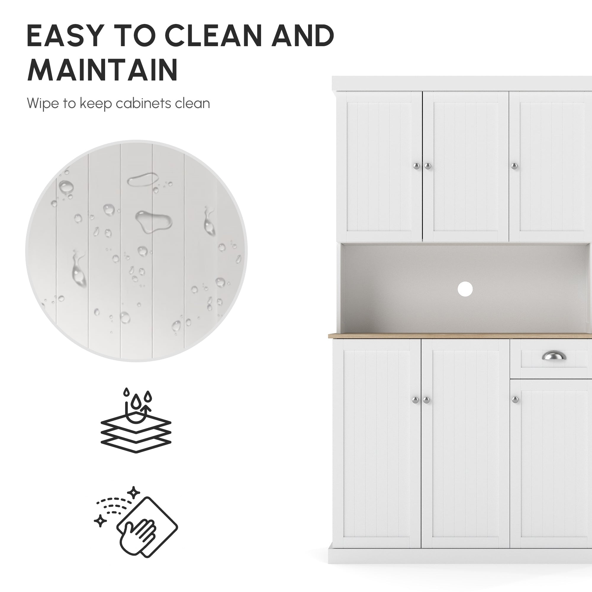 HOMCOM 180cm Freestanding Kitchen Cabinet, Modern Storage Cupboard with Open Countertop, Drawer and 6 Doors, White